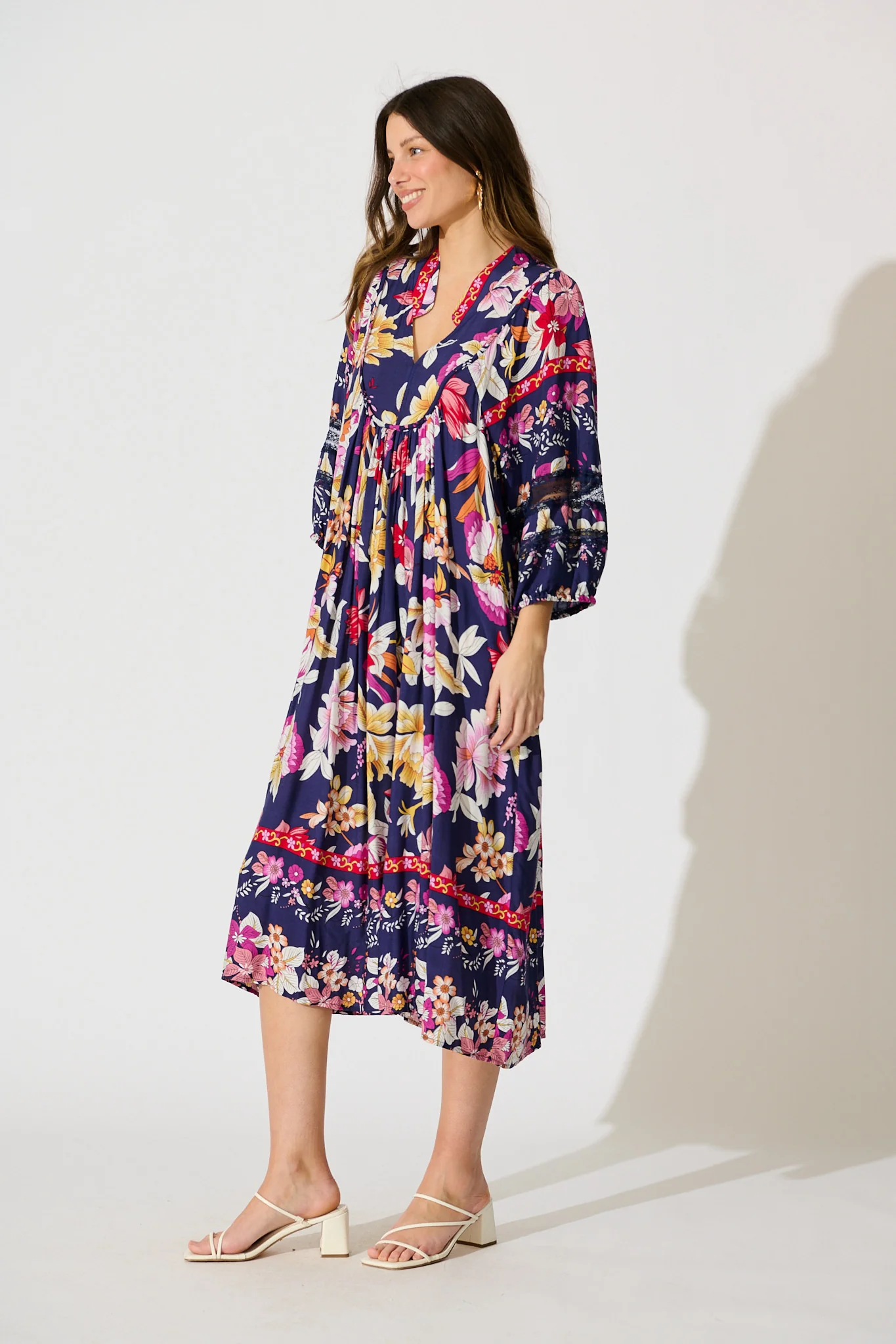 Covey Midi Dress in Navy with Multi Floral - Image 3