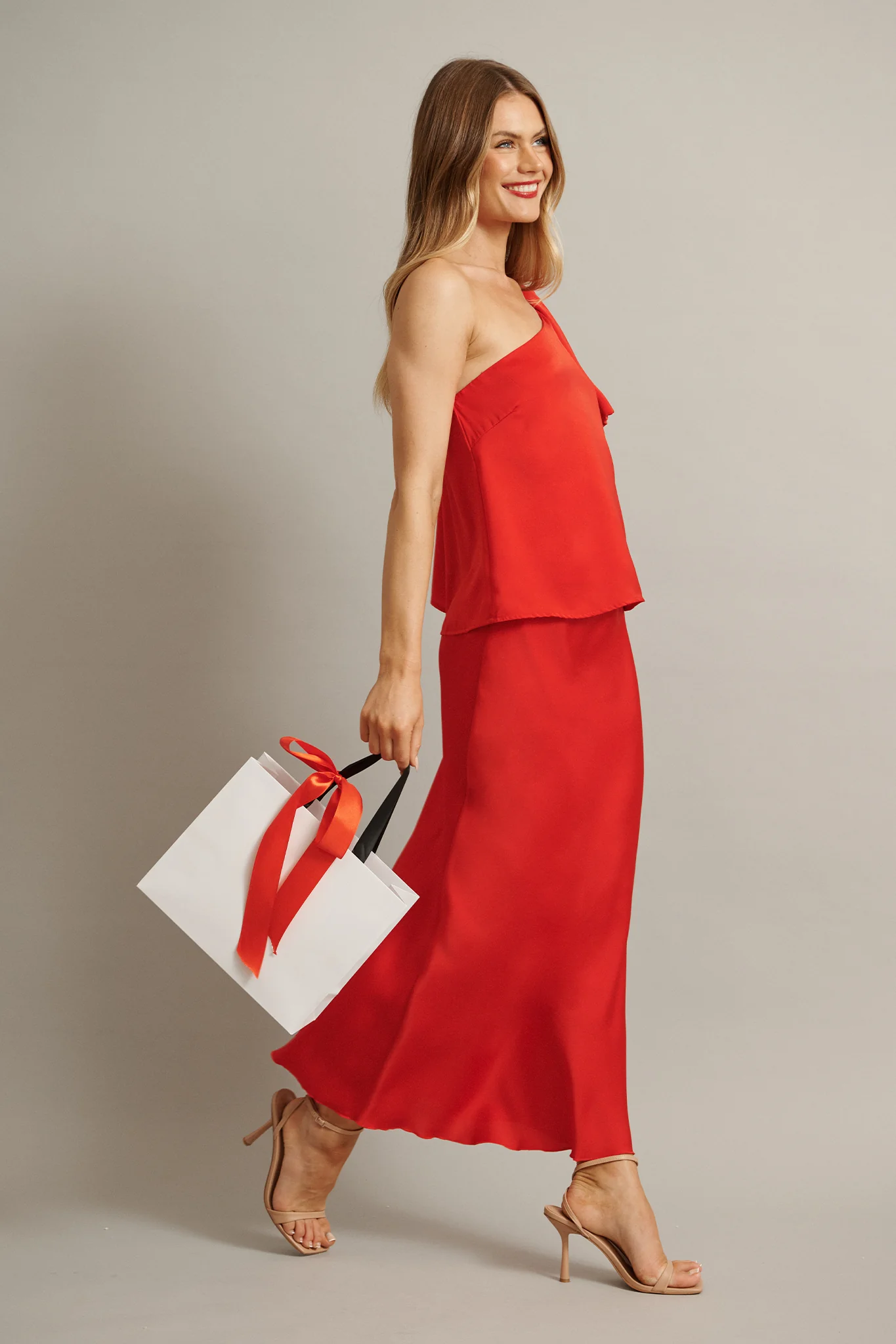 Cressida Maxi Skirt in Red Satin - Image 2