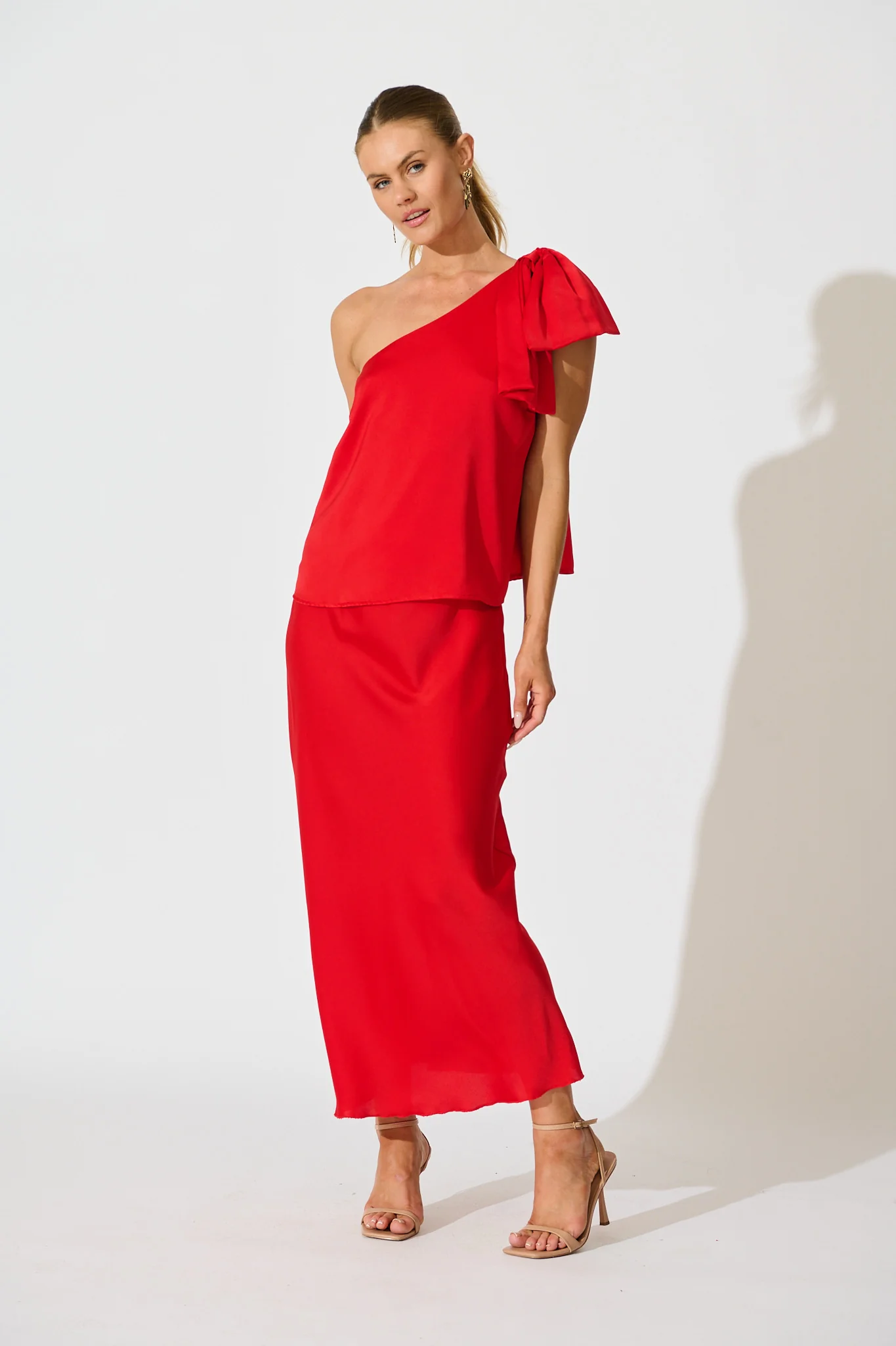 Cressida Maxi Skirt in Red Satin - Image 7