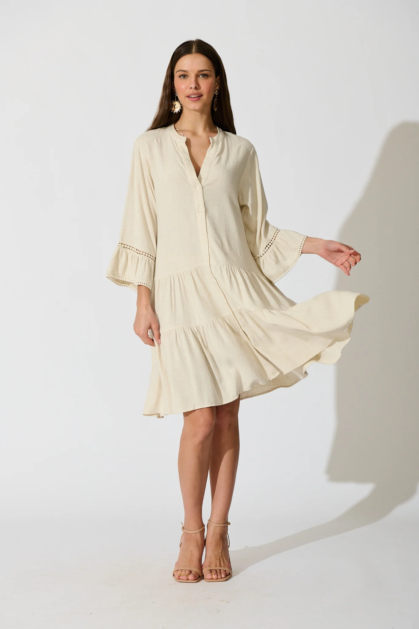 Damela Smock Dress in Oatmeal Linen