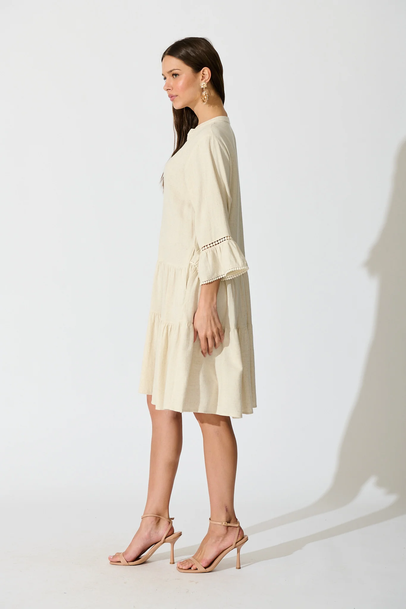 Damela Smock Dress in Oatmeal Linen - Image 3