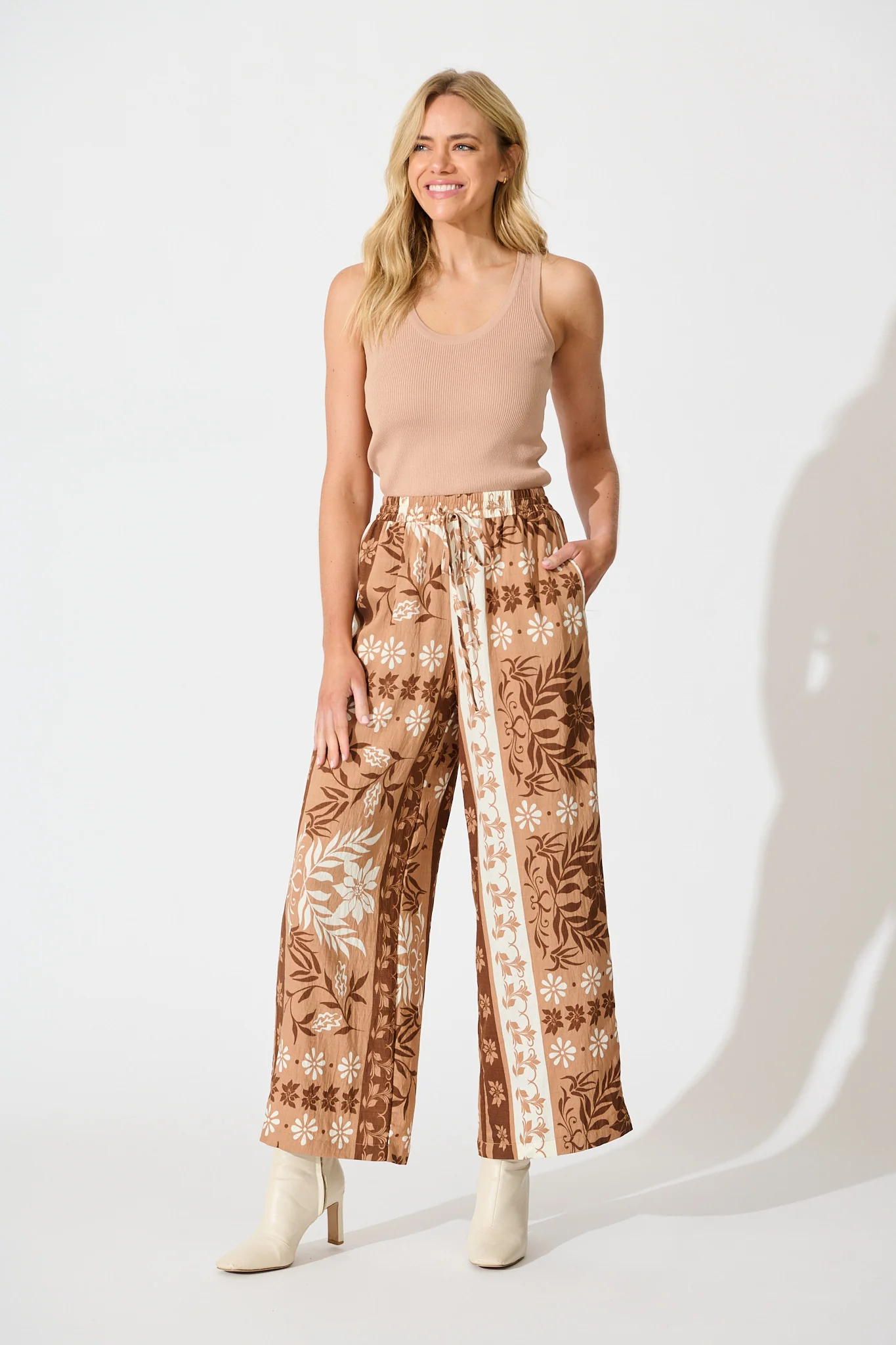 Danbury Pant in Brown and White Print - Image 4