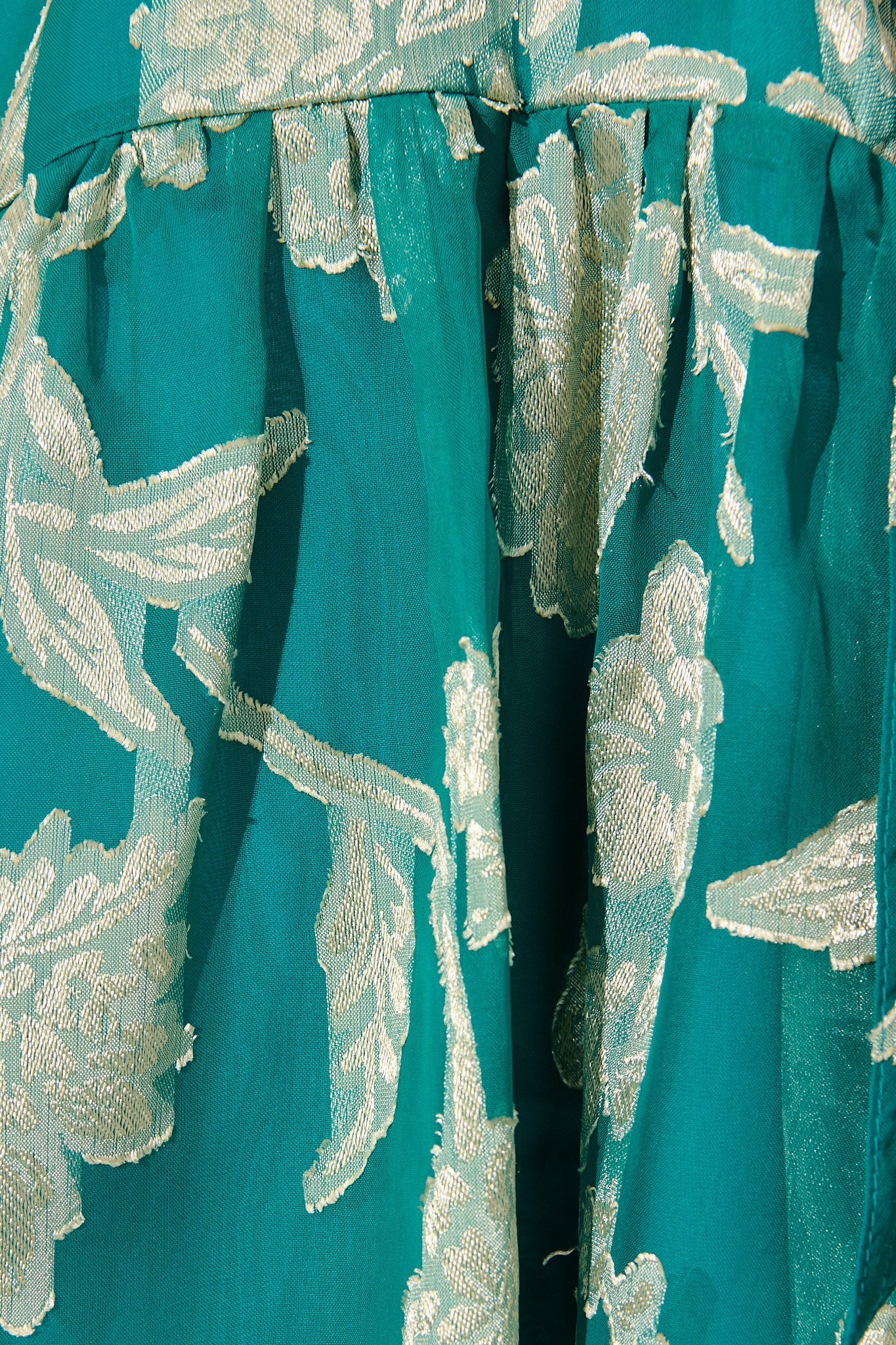 Dawnfall Dress in Teal with Pale Gold Floral Burnout Chiffon - Image 6