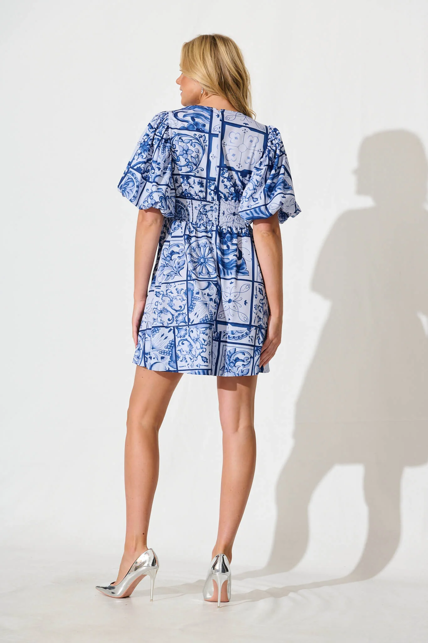 Daydream Dress In Blue Tile Print - Image 4