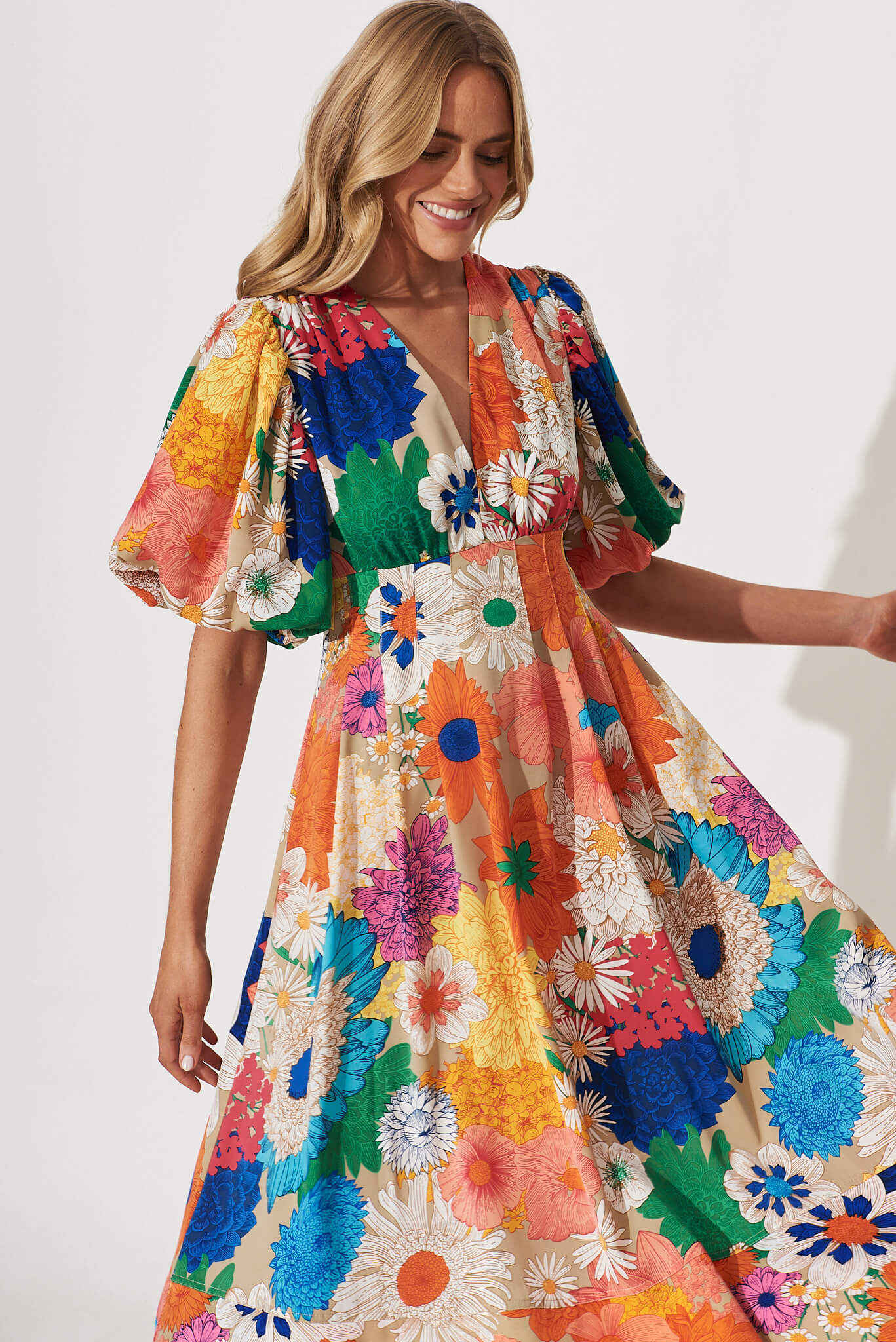 Daydreamer Midi Dress In Bright Multi Floral - Image 2