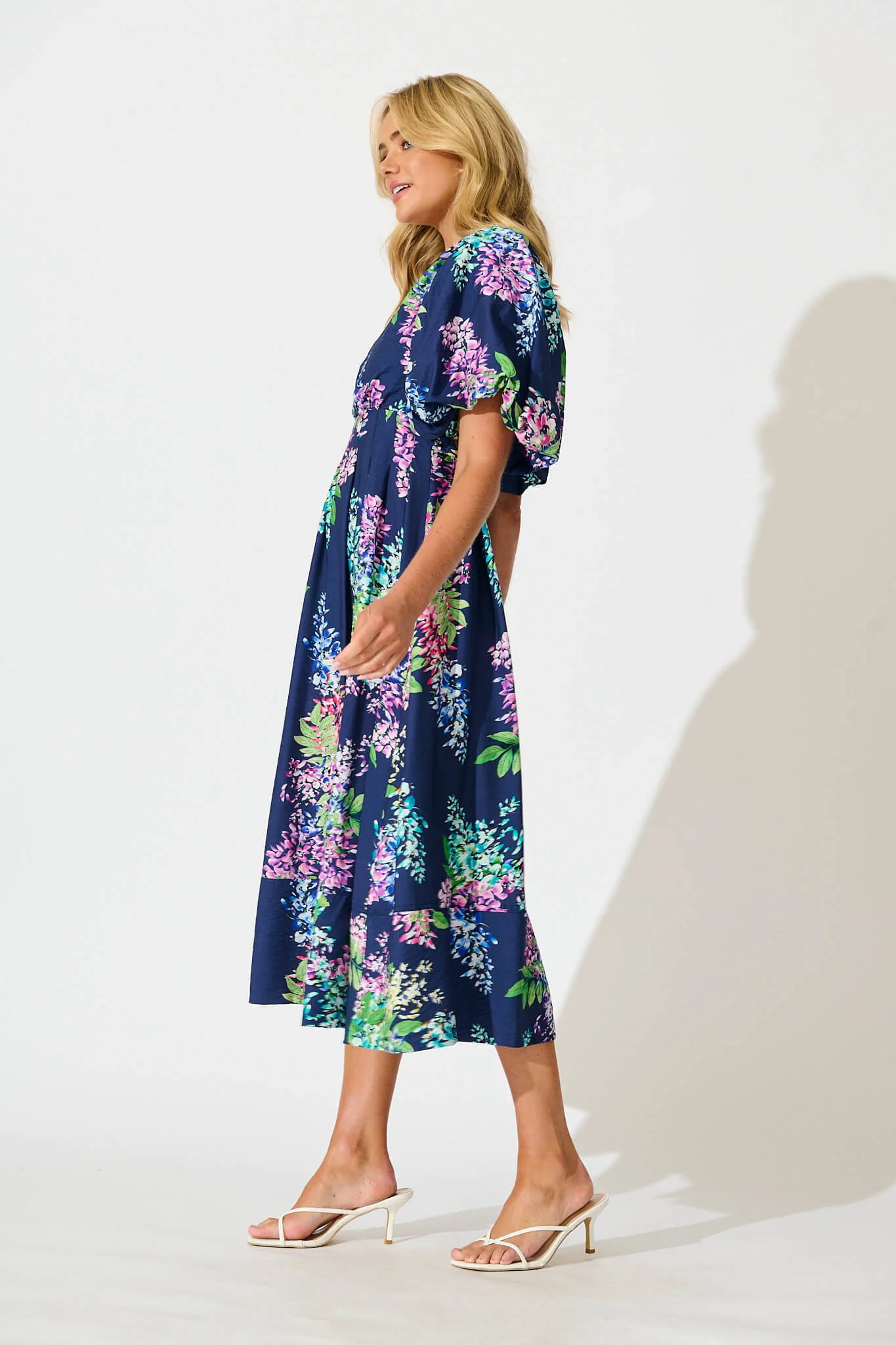Daydreamer Midi Dress in Navy Wisteria Print - Image 3