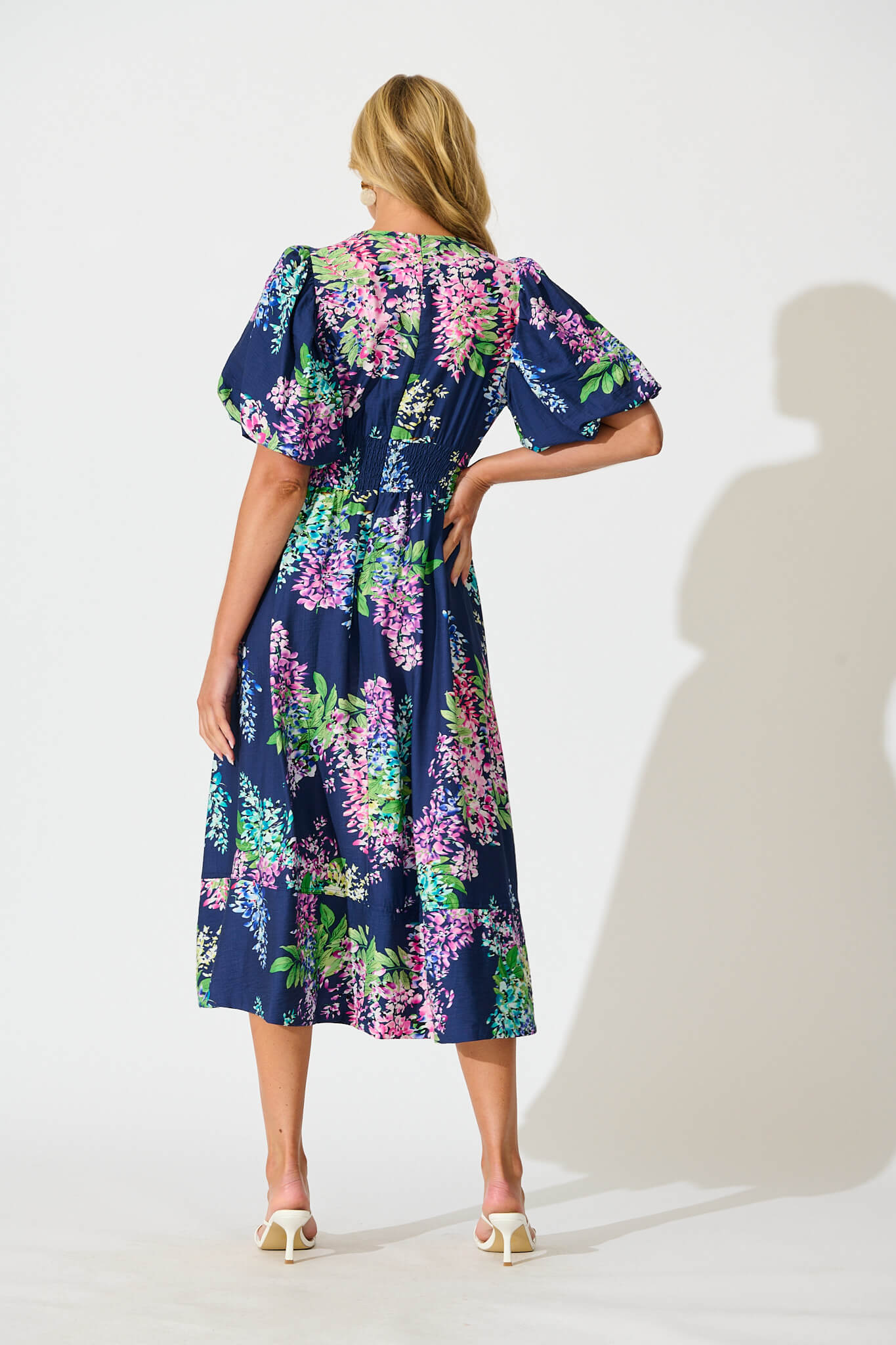 Daydreamer Midi Dress in Navy Wisteria Print - Image 4