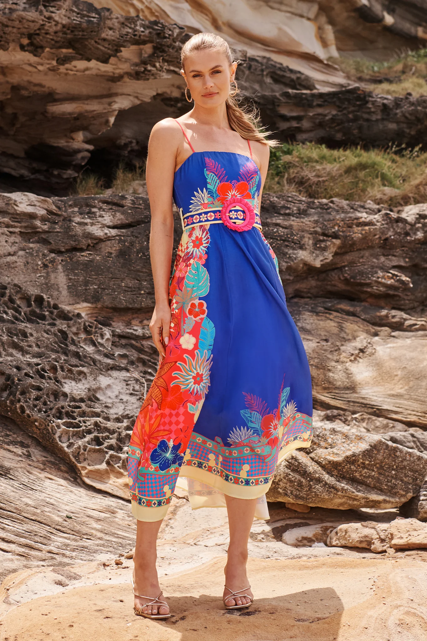 Daylight Dream Maxi Sundress in Blue with Multi Print Linen Blend - Image 2