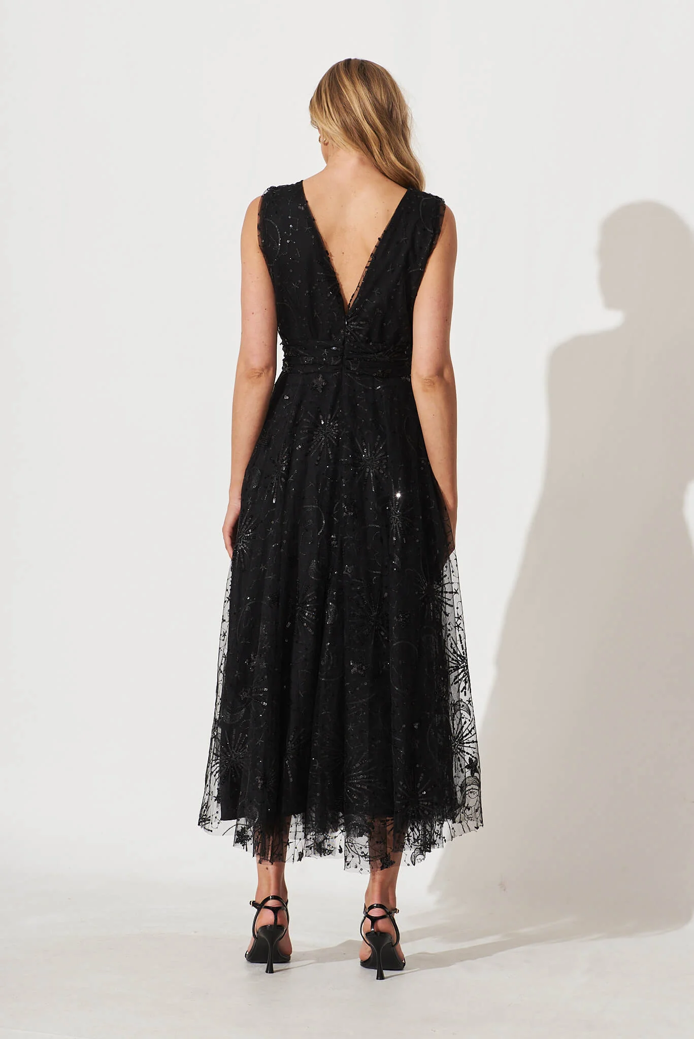 Dazzle Maxi Dress In Black Sequin Tulle - Image 4