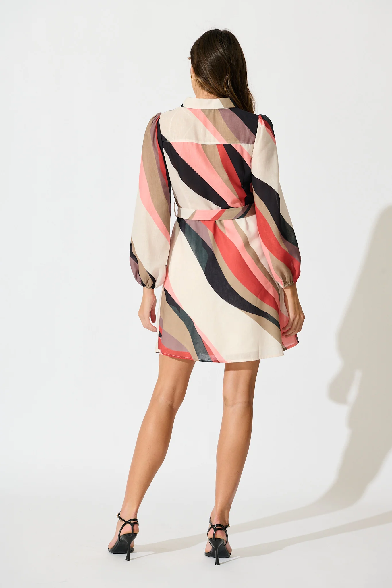 Defined Shirt Dress in Multi Print Linen Blend - Image 4
