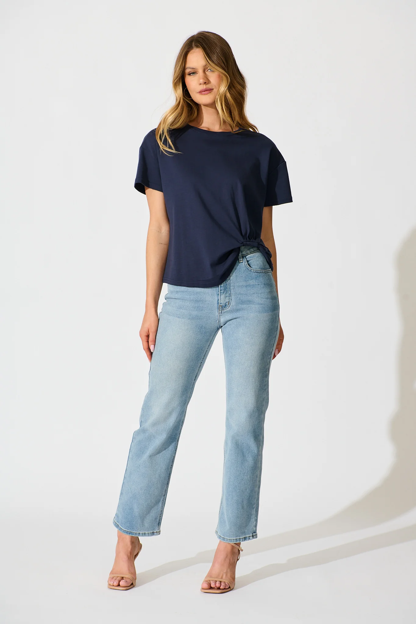 Dela T Shirt In Navy Cotton Blend - Image 4