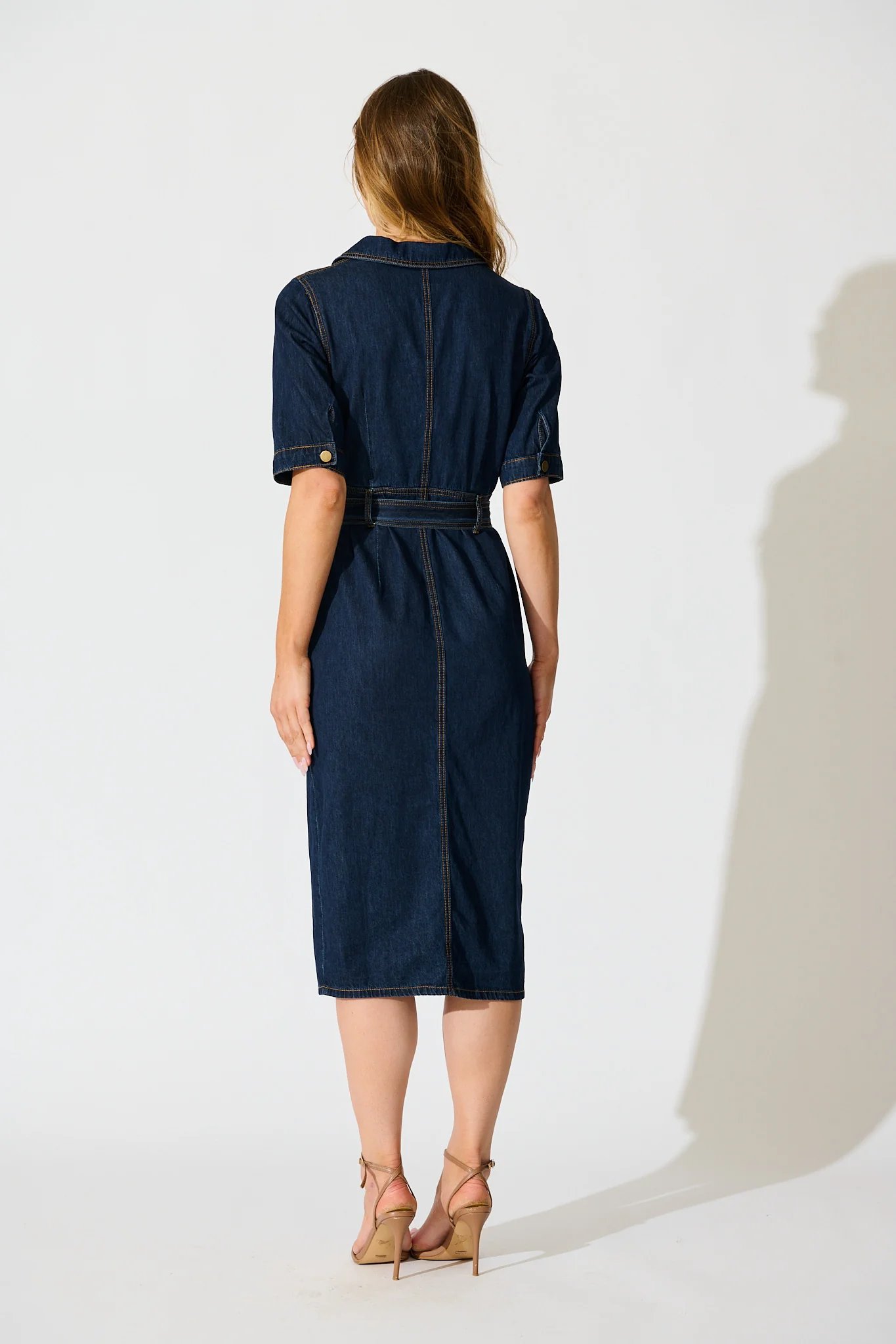 Delara Midi Shirt Dress in Dark Blue Denim - Image 4