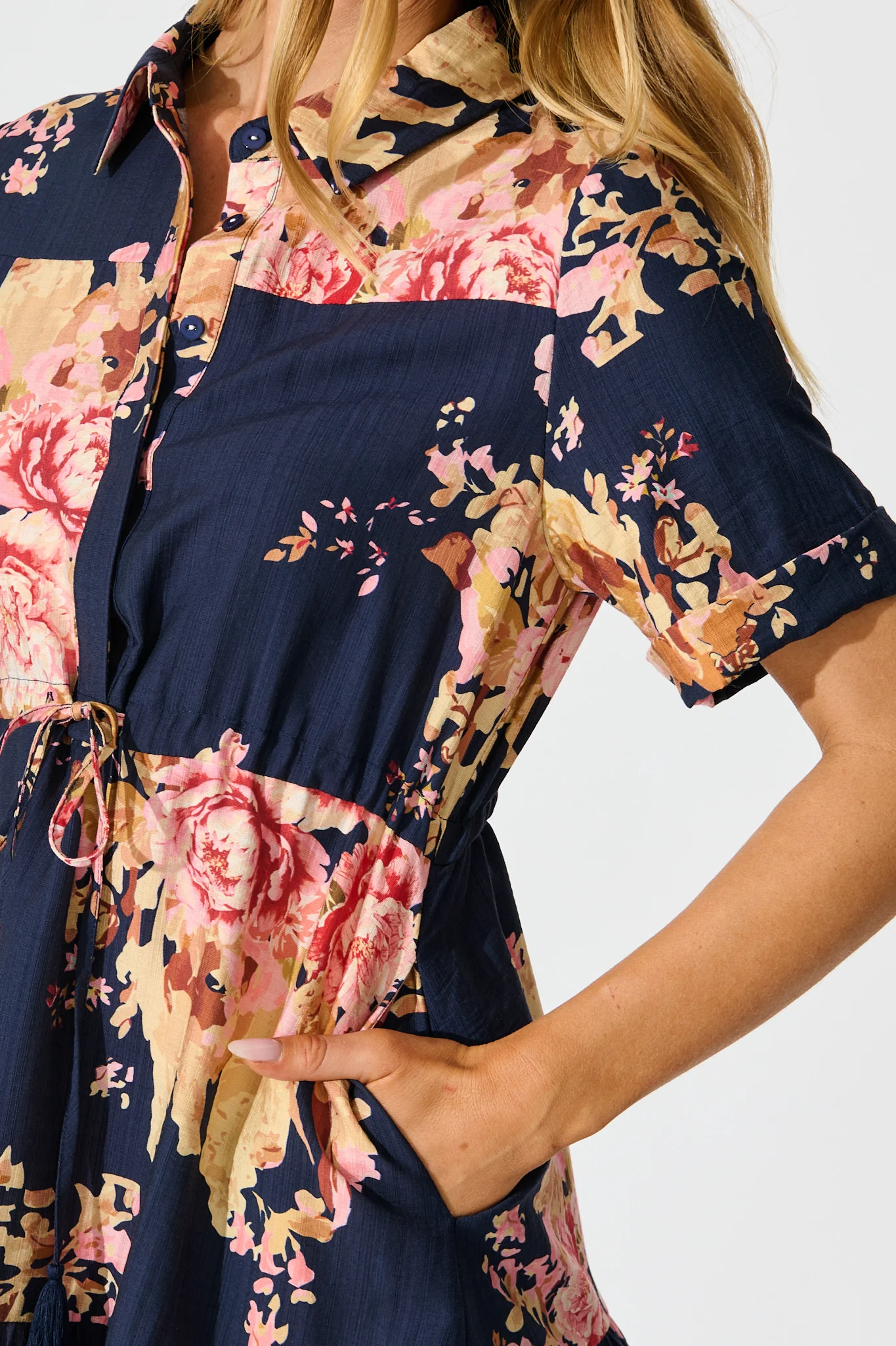 Delia Shirt Dress in Navy with Blush Floral - Image 5