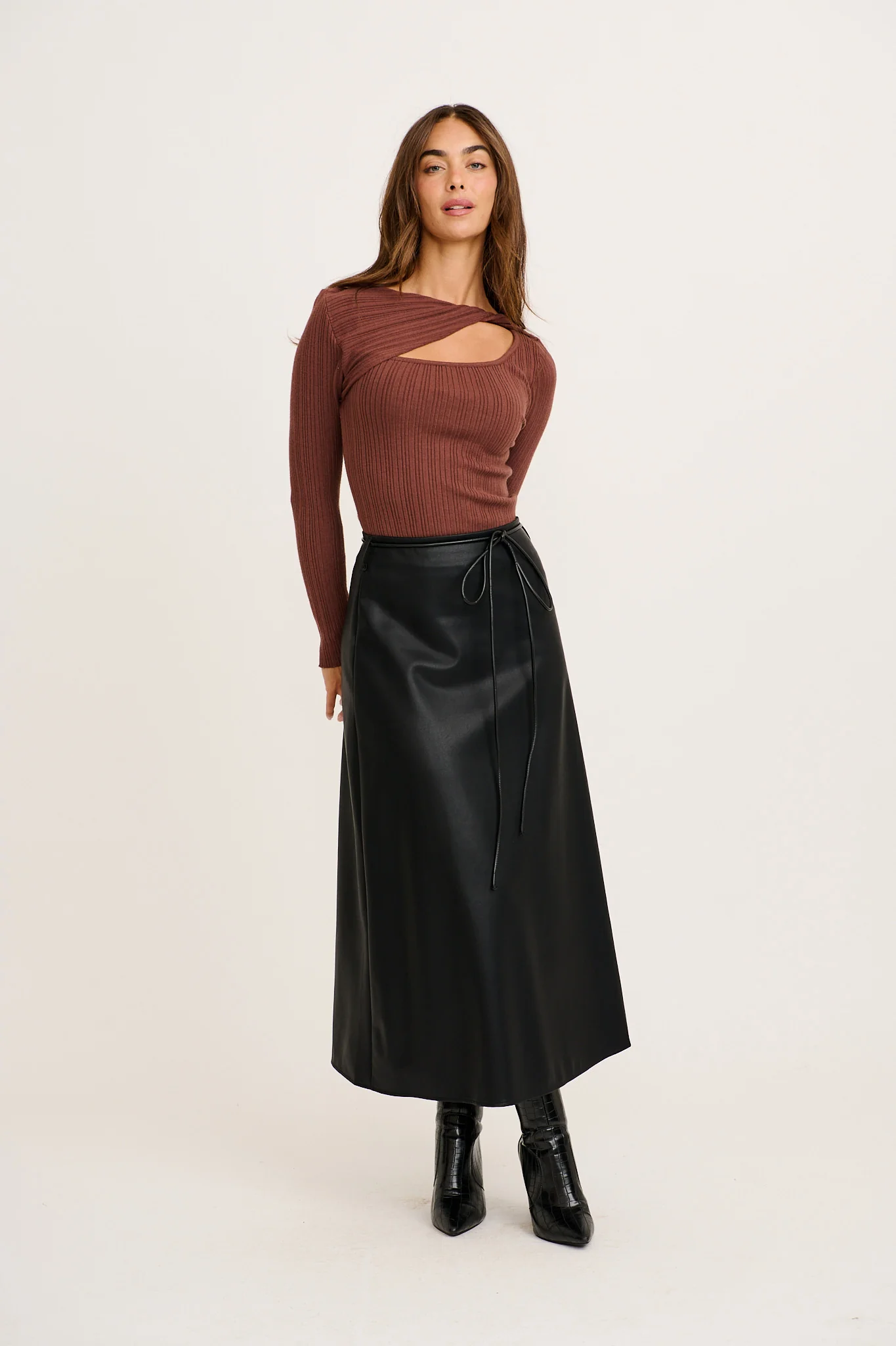 Demi Maxi Skirt in Black Leatherette - Image 4