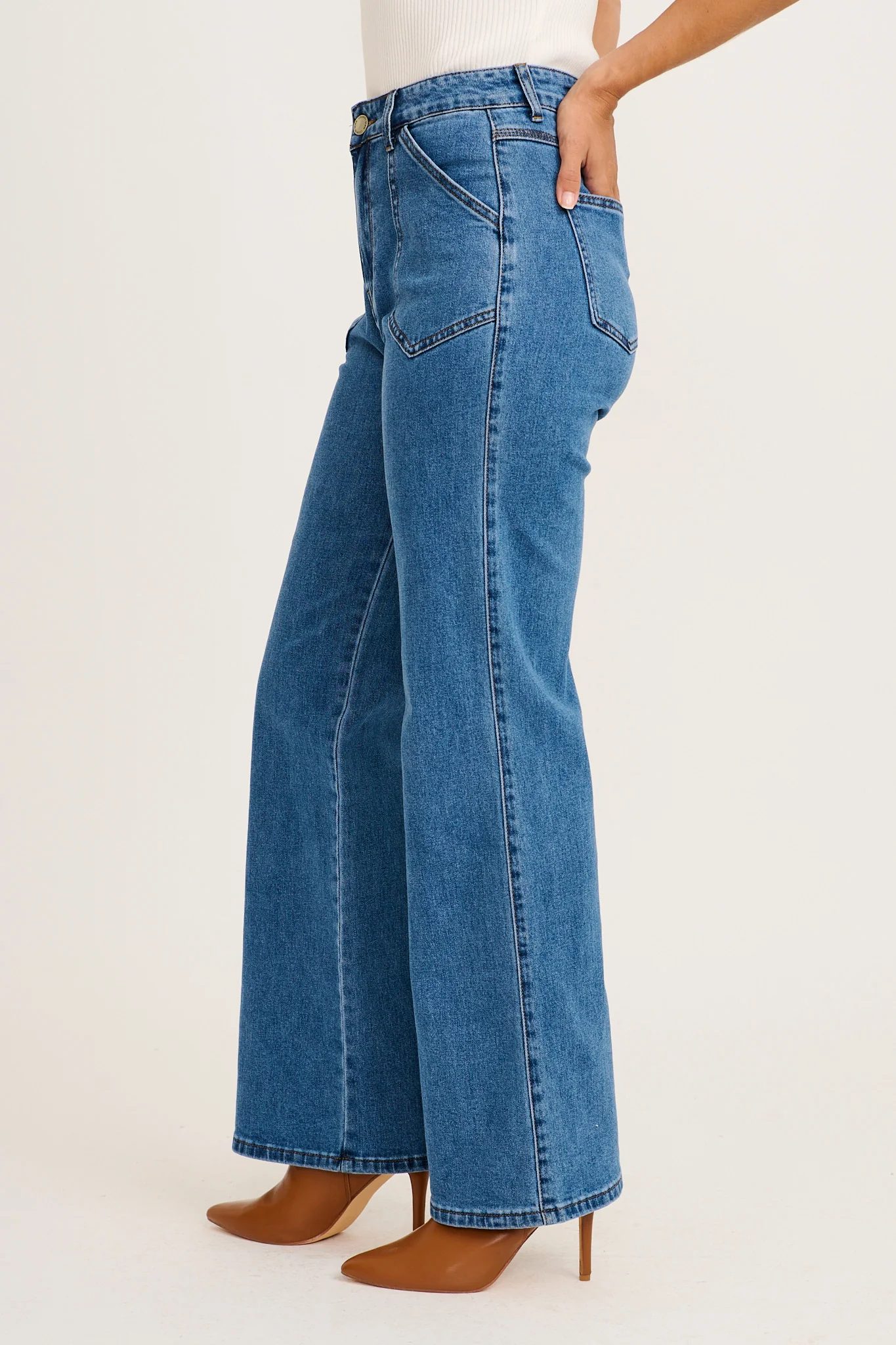 Designed For You High Rise Straight Leg Jean in Mid Blue Denim - Image 5
