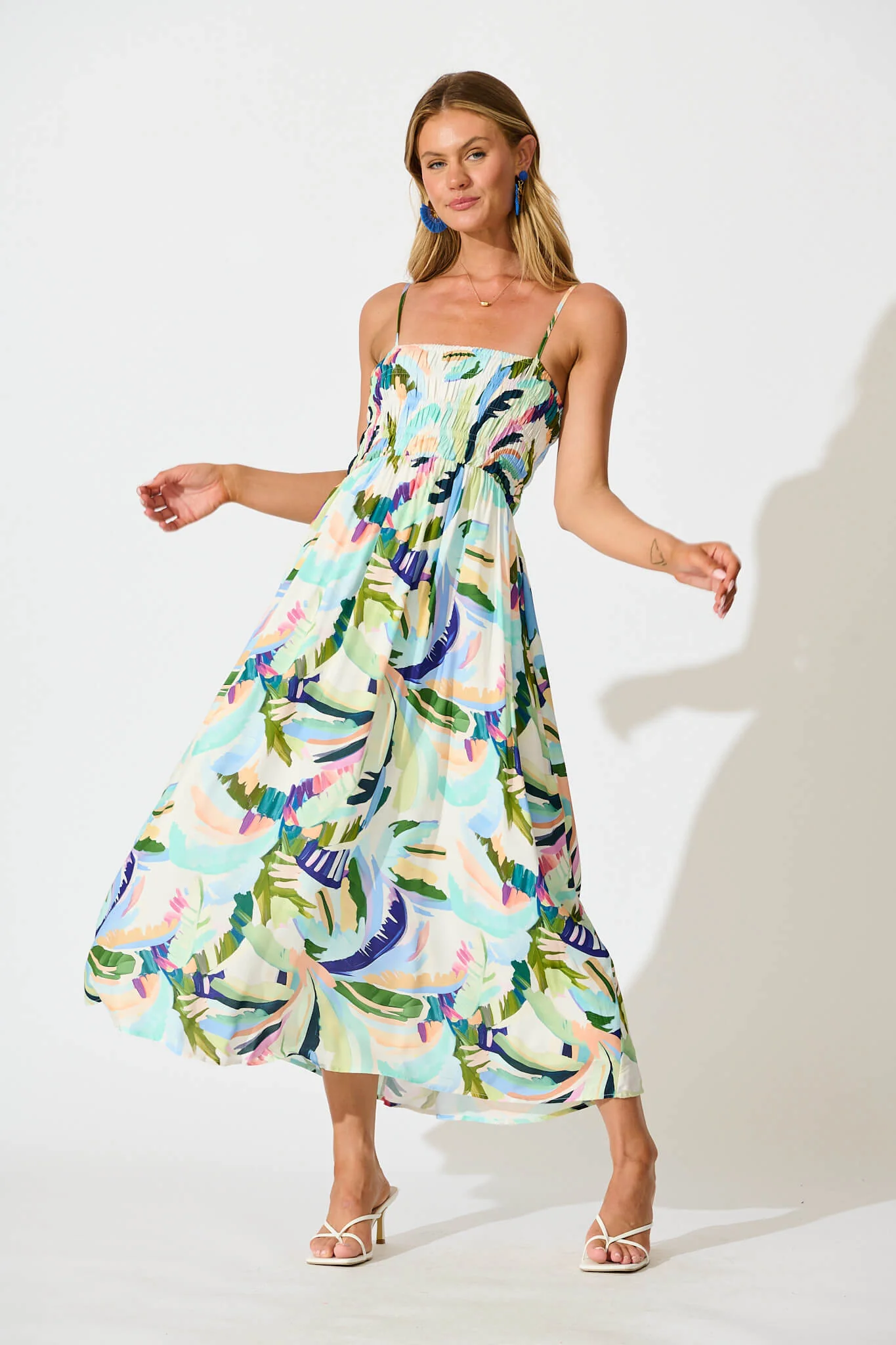 Dillon Maxi Sundress in Multi Green Print - Image 2