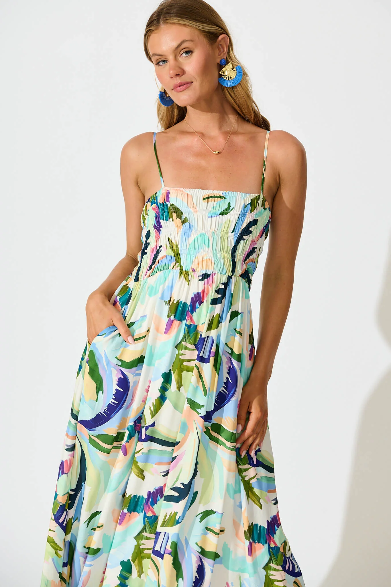 Dillon Maxi Sundress in Multi Green Print - Image 6