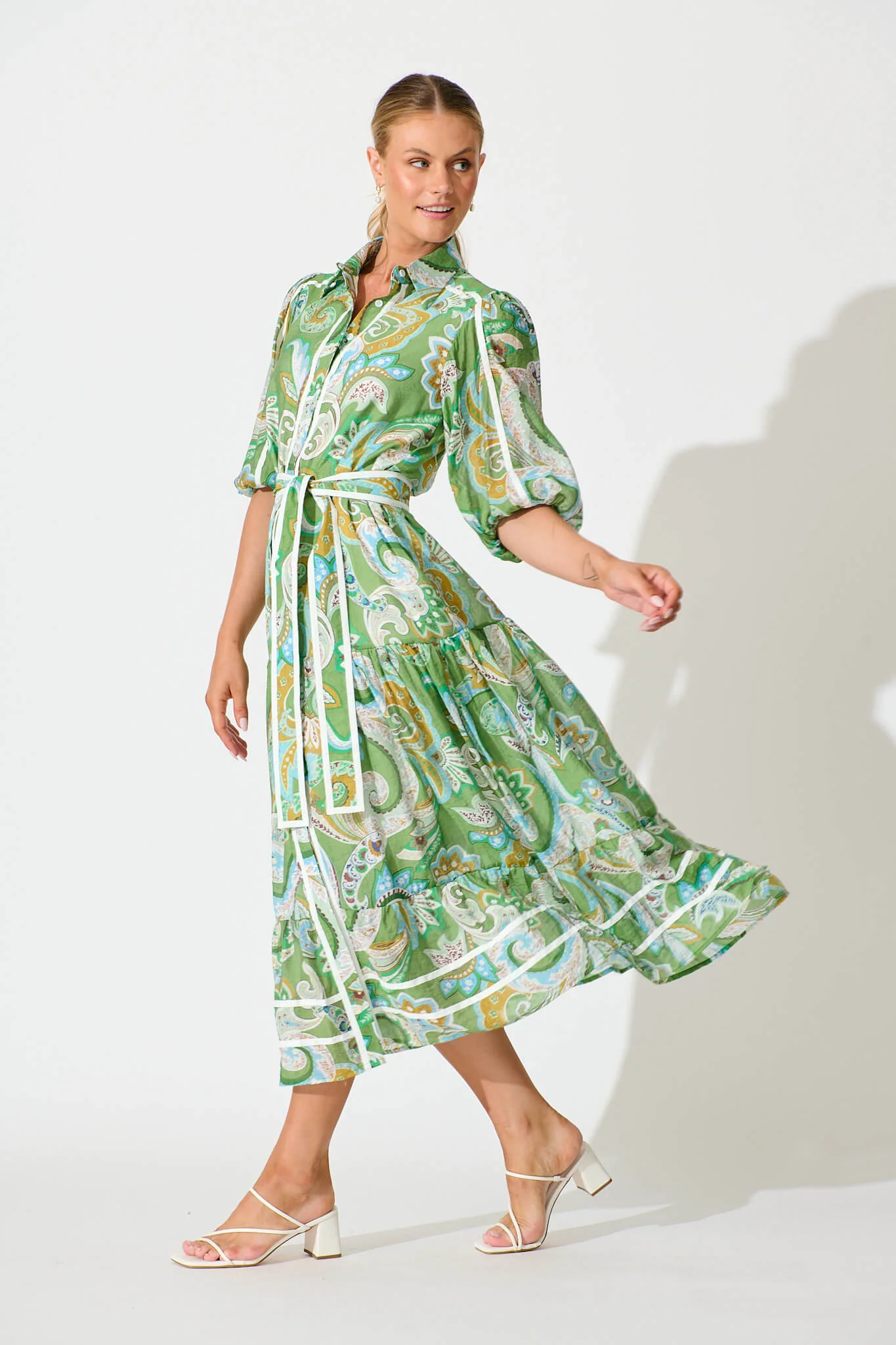 Dion Maxi Shirt Dress In Green Multi Print - Image 3