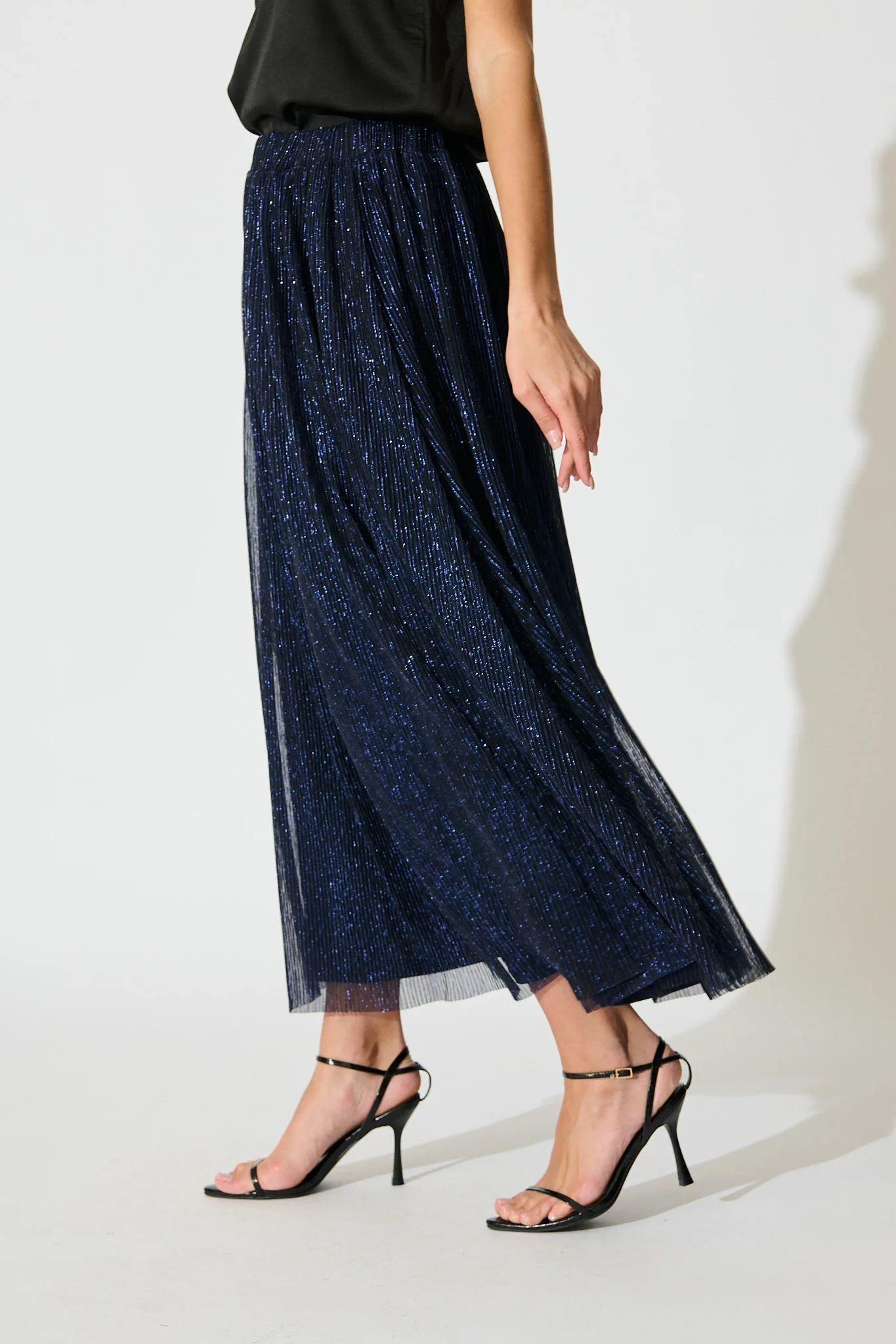 Dip and Dusk Maxi Skirt in Navy Lurex Chiffon - Image 2