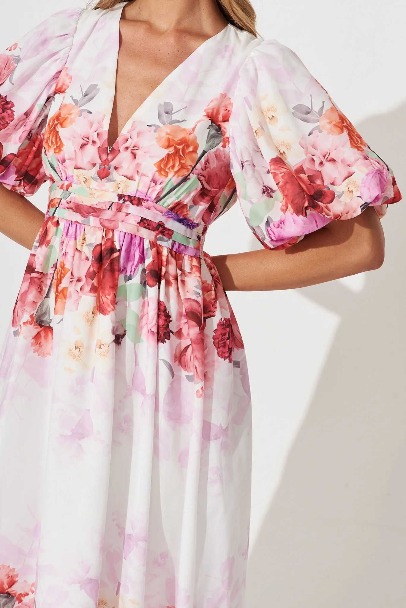 Divine Maxi Dress In White With Pink Multi Floral Print - Image 12