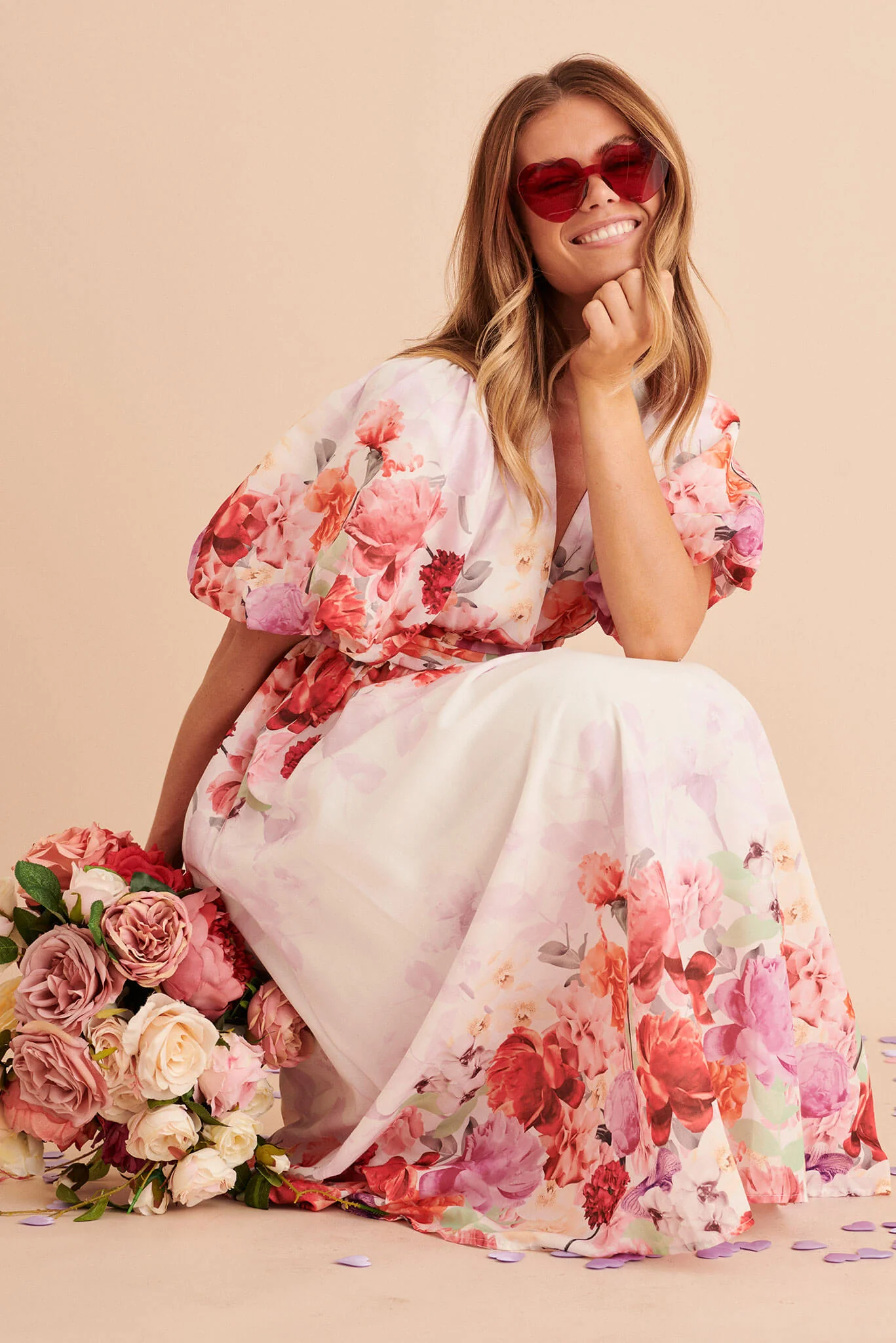 Divine Maxi Dress In White With Pink Multi Floral Print - Image 3
