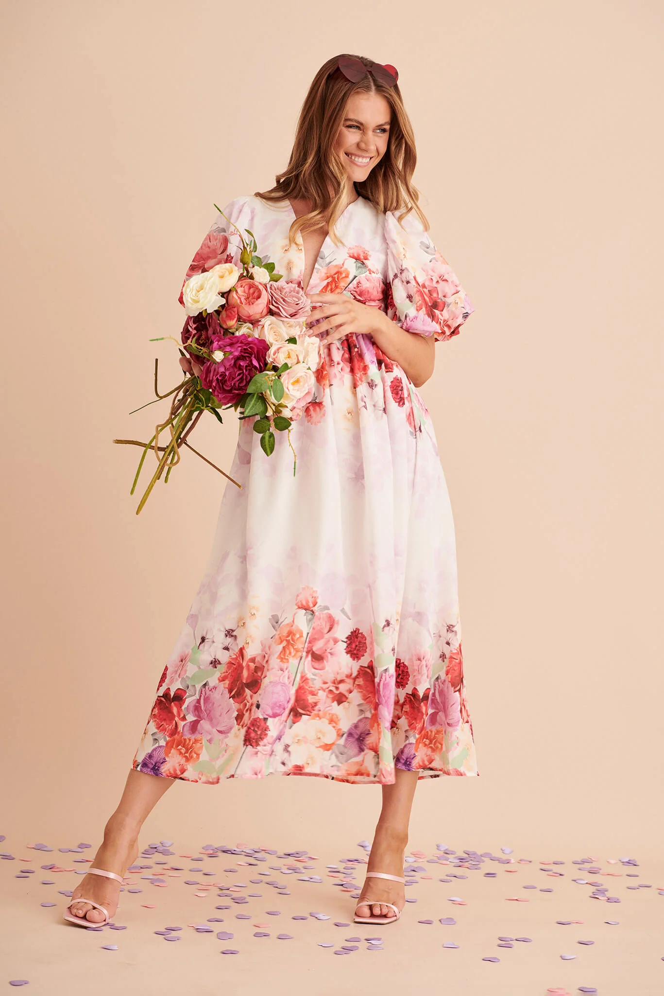 Divine Maxi Dress In White With Pink Multi Floral Print - Image 4