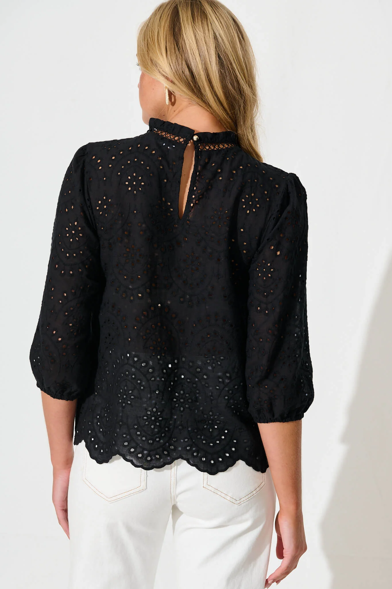 Donia Top In Black Embroidery Cotton - Image 3