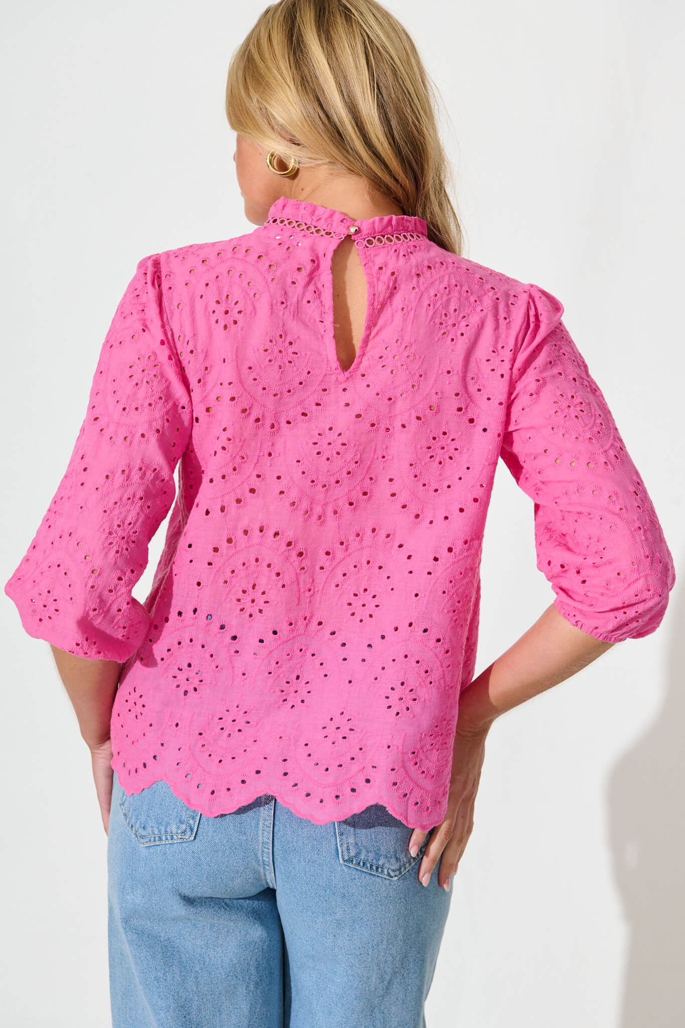 Donia Top In Pink Embroidery Cotton - Image 3