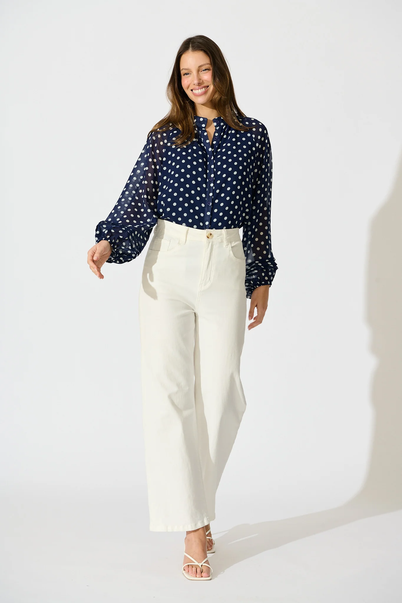 Dotty Days Top in Navy with White Polka Dot Chiffon - Image 4