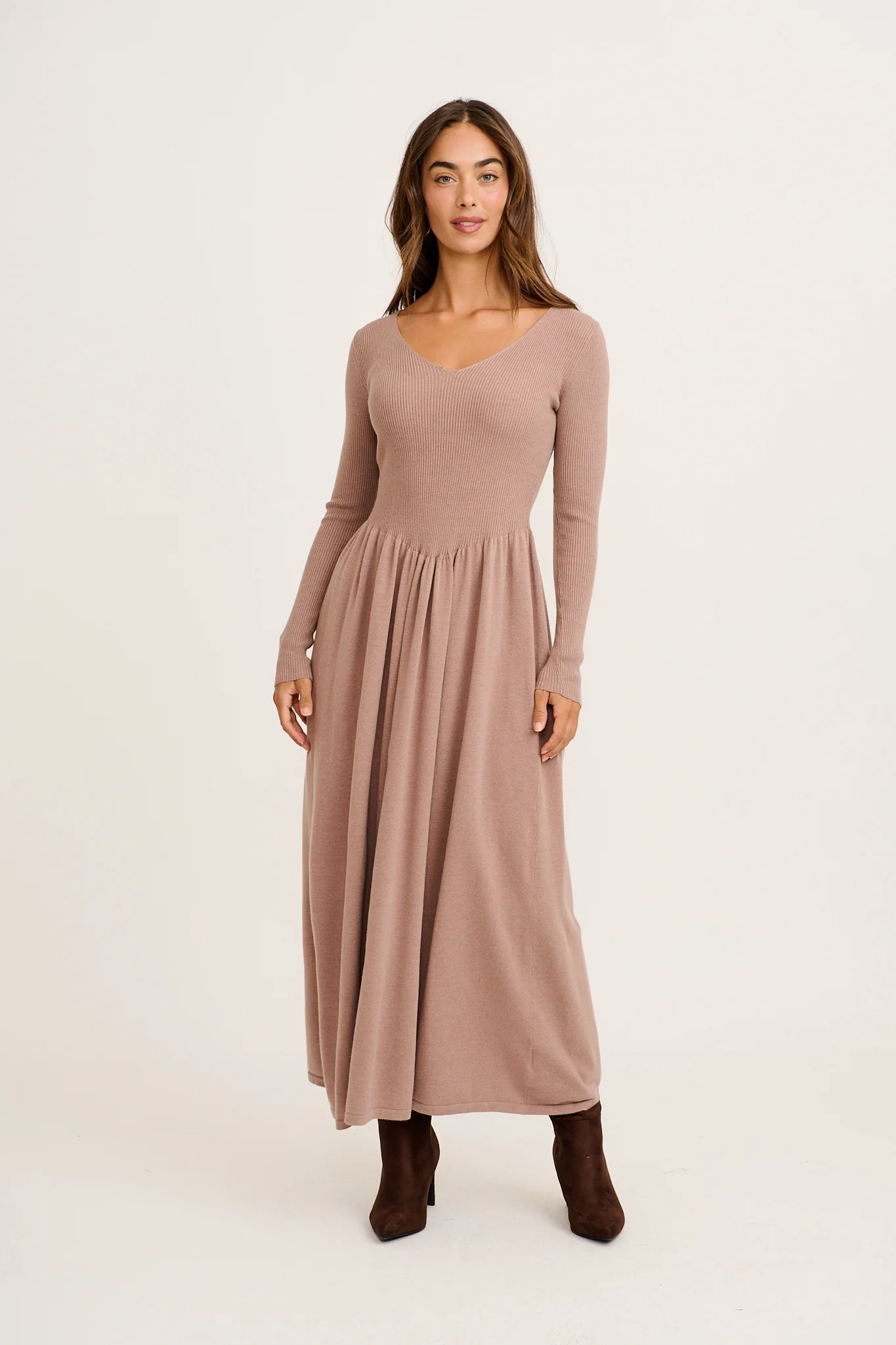 Dove Midi Knit Dress in Taupe - Image 3