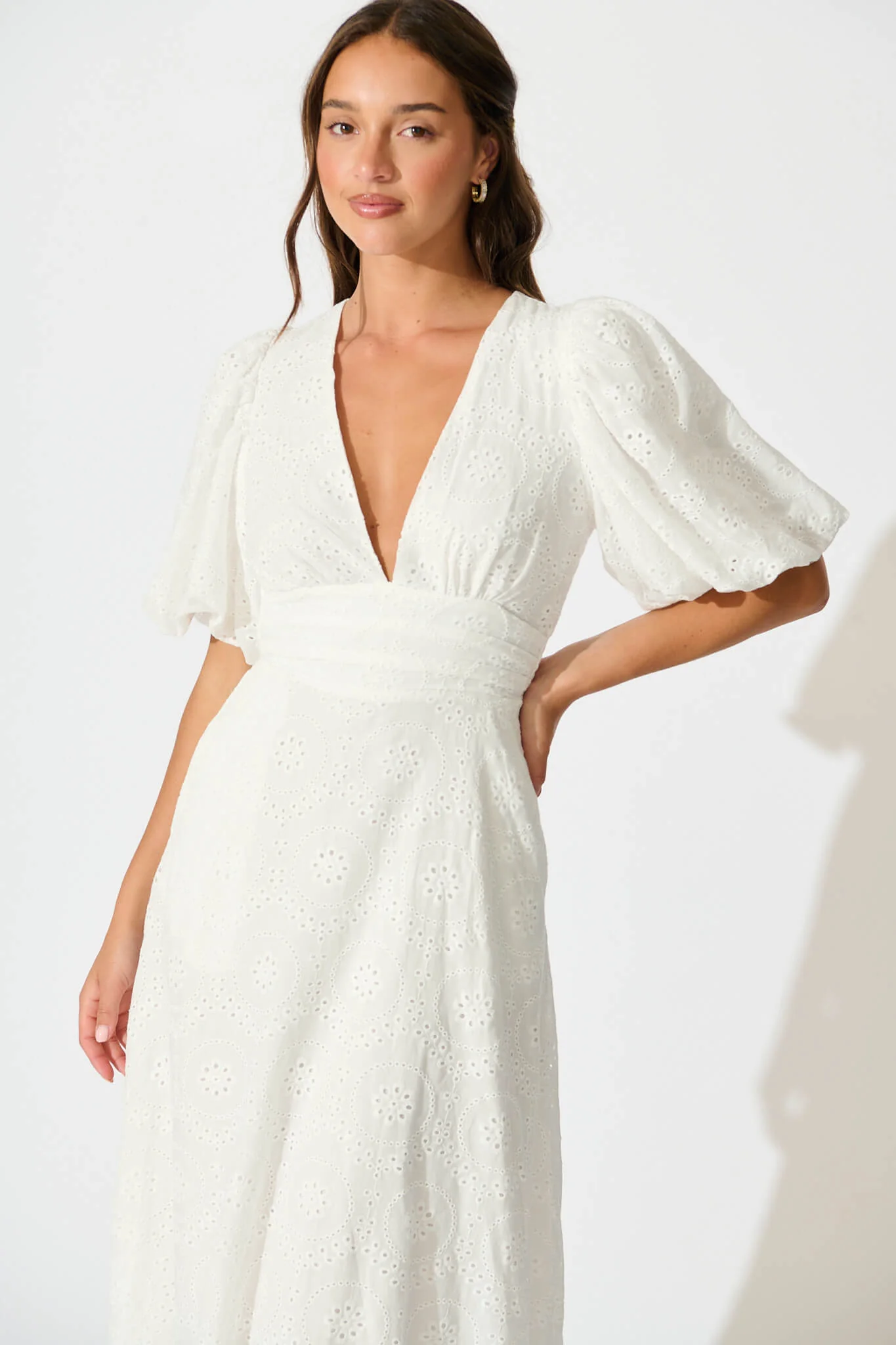 Duchess Maxi Dress In White Broderie Cotton - Image 2