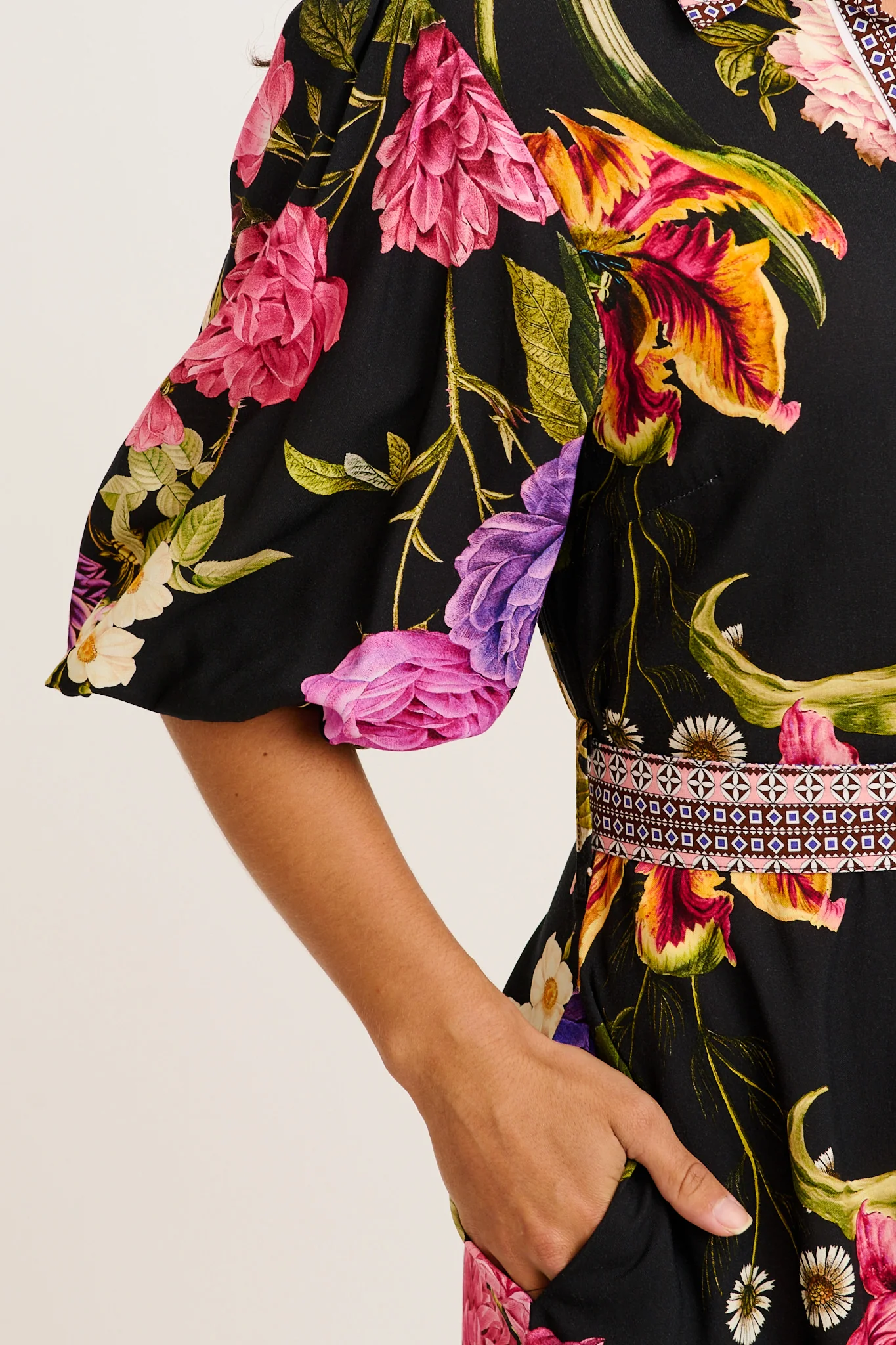 Dusk Soiree Shirt Dress in Black with Multi Floral - Image 10