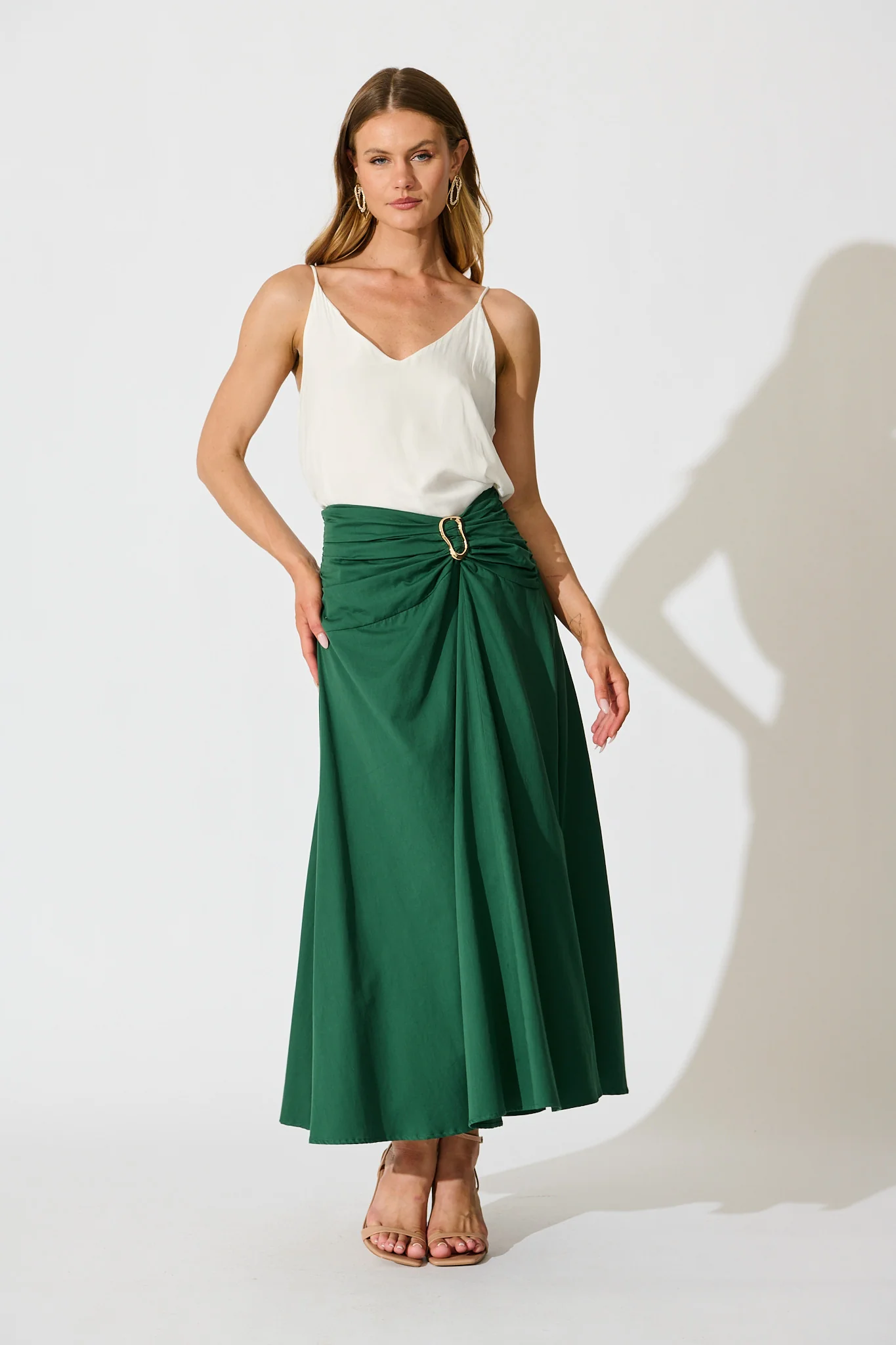 Dusk to Dawn Maxi Skirt in Emerald Cotton - Image 3