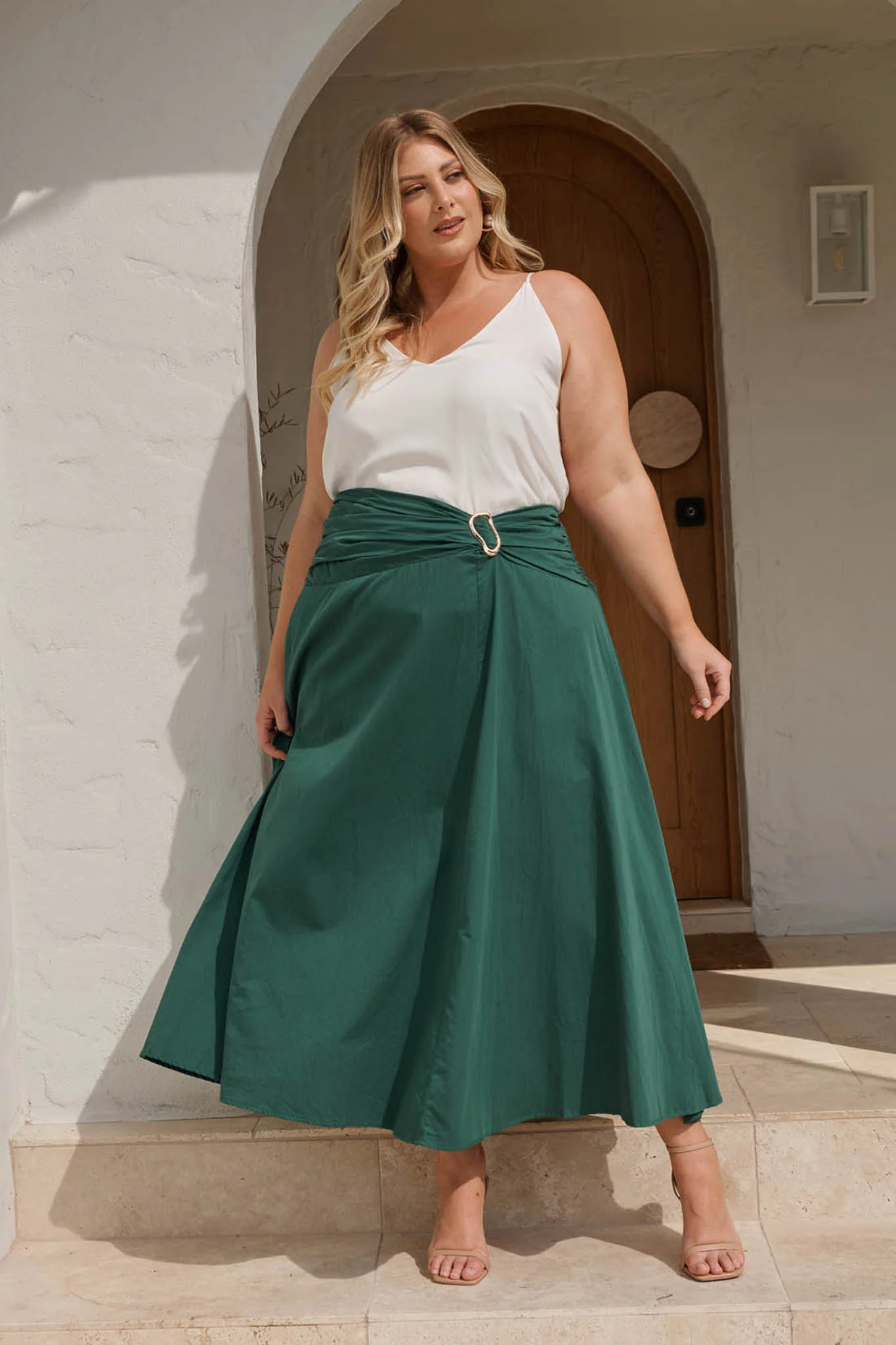 Dusk to Dawn Maxi Skirt in Emerald Cotton - Image 7
