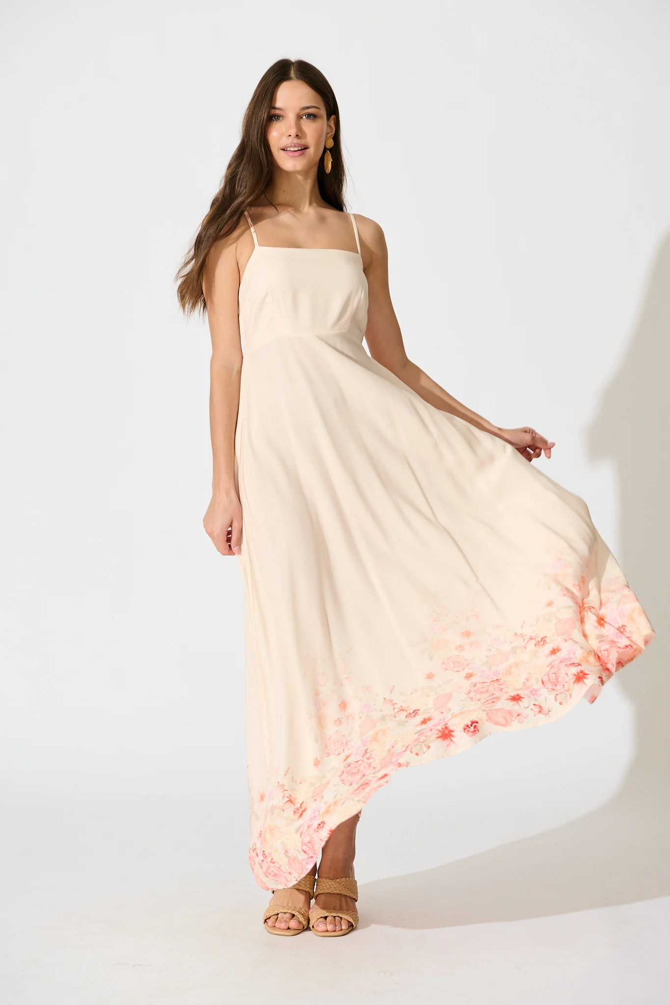 Dusky Petals Maxi Sundress in Pink with Floral Print