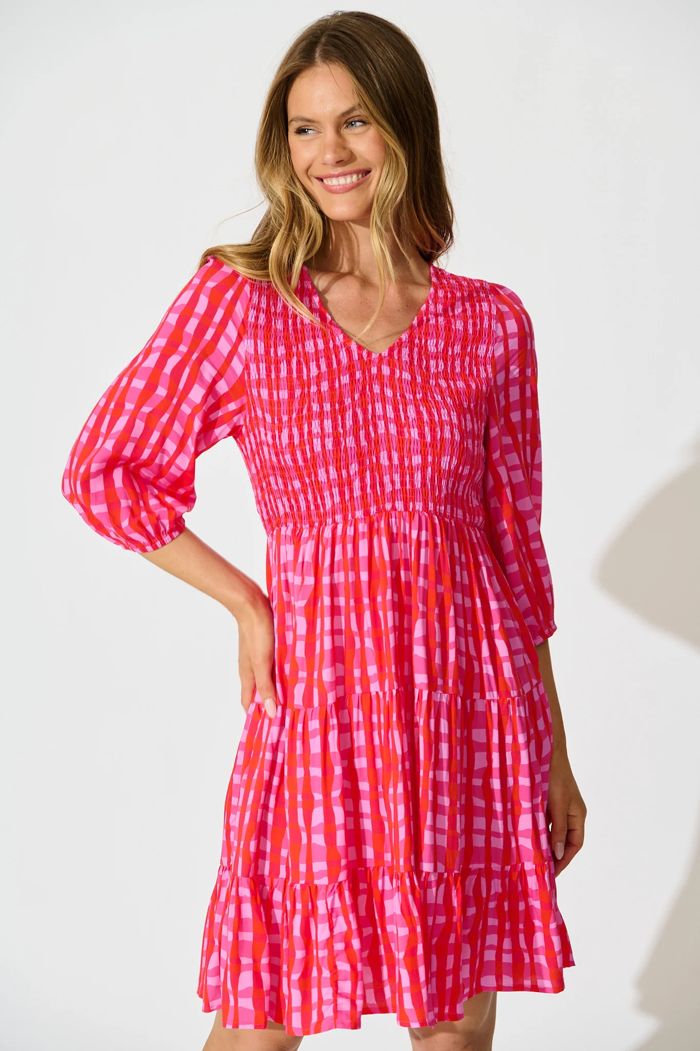 Echo Dress in Multi Pink Gingham - Image 2