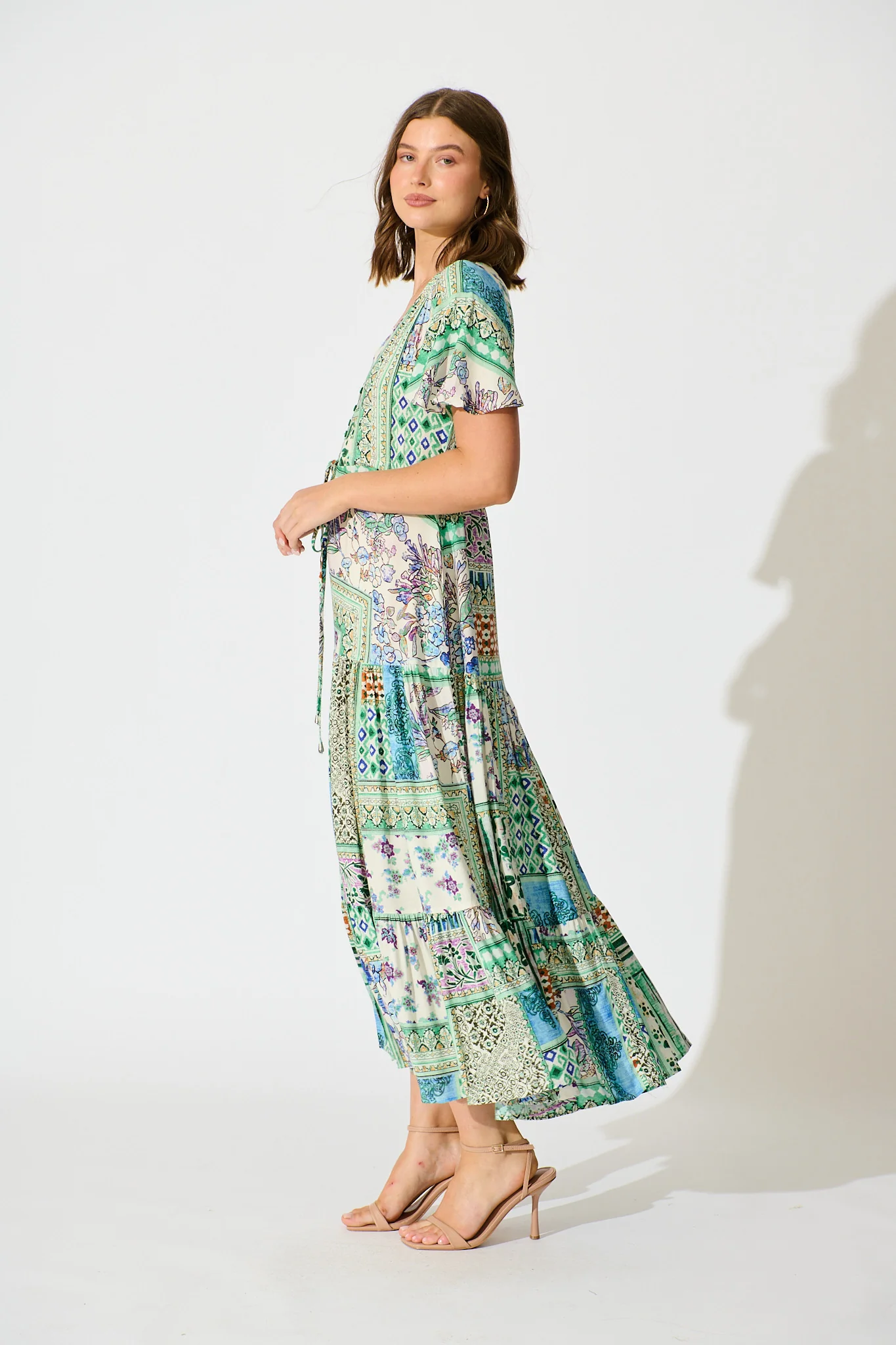 Edda Maxi Dress in Green Multi Patchwork - Image 3