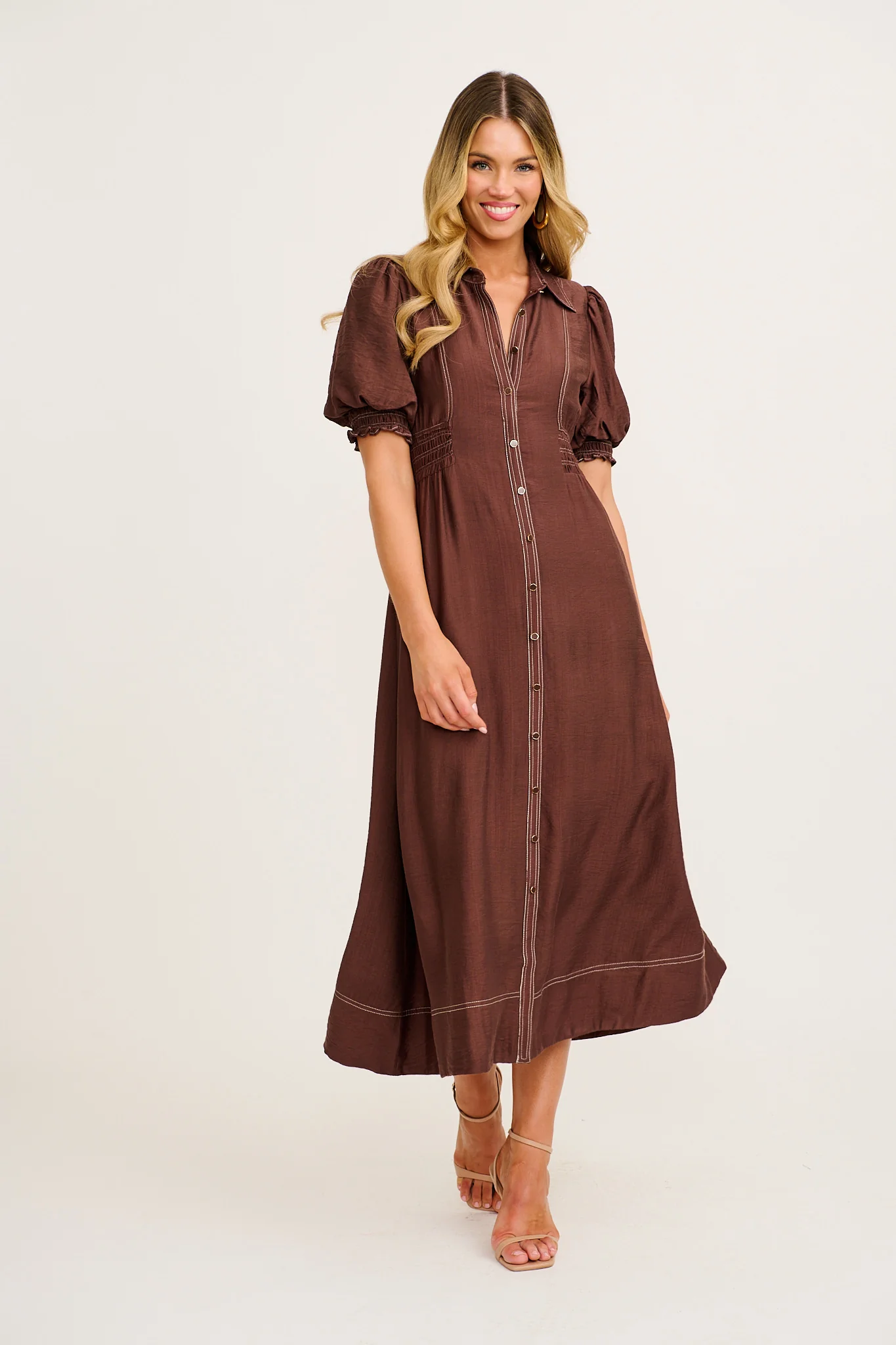 Elana Midi Shirt Dress in Chocolate