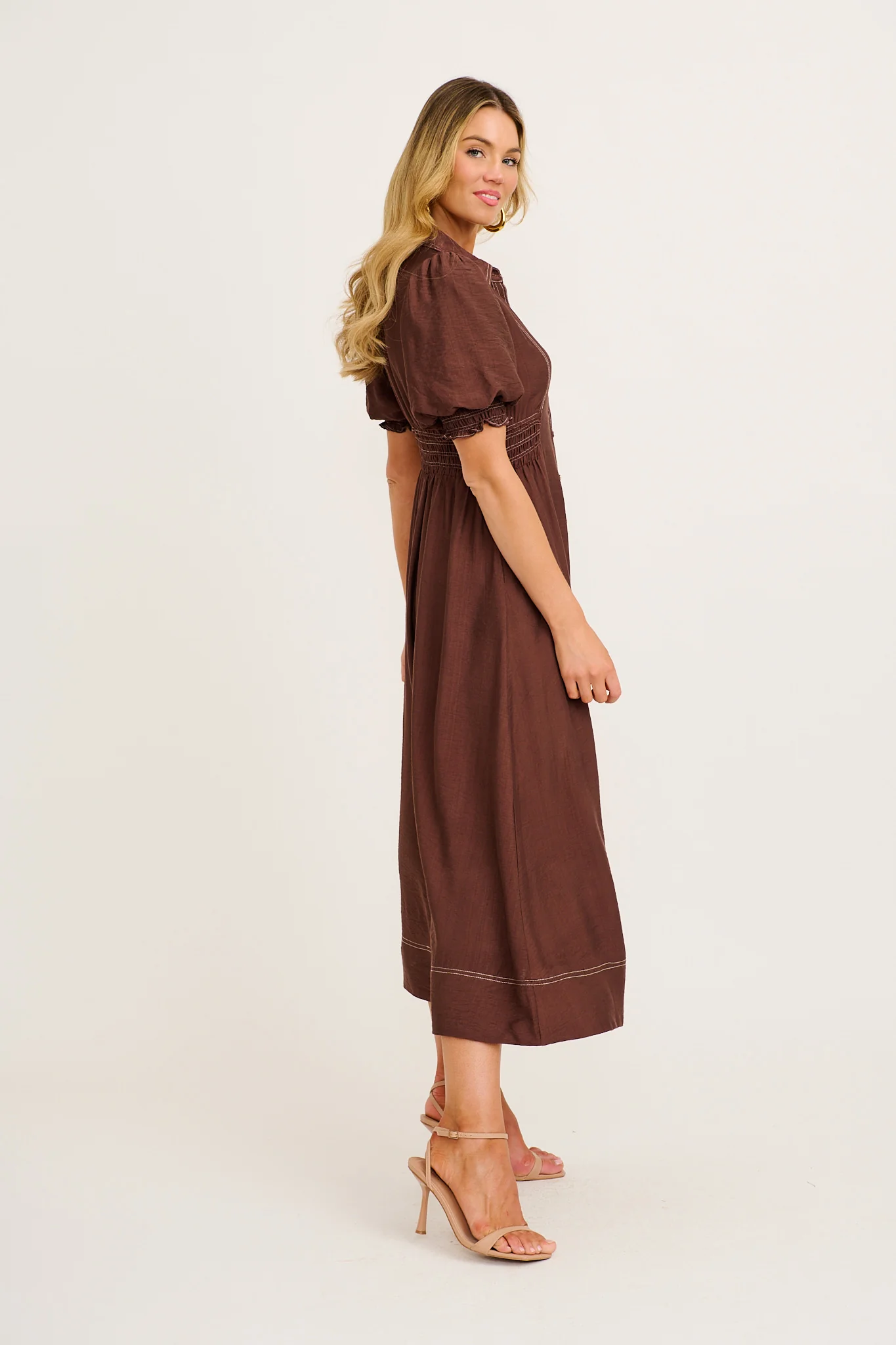 Elana Midi Shirt Dress in Chocolate - Image 3