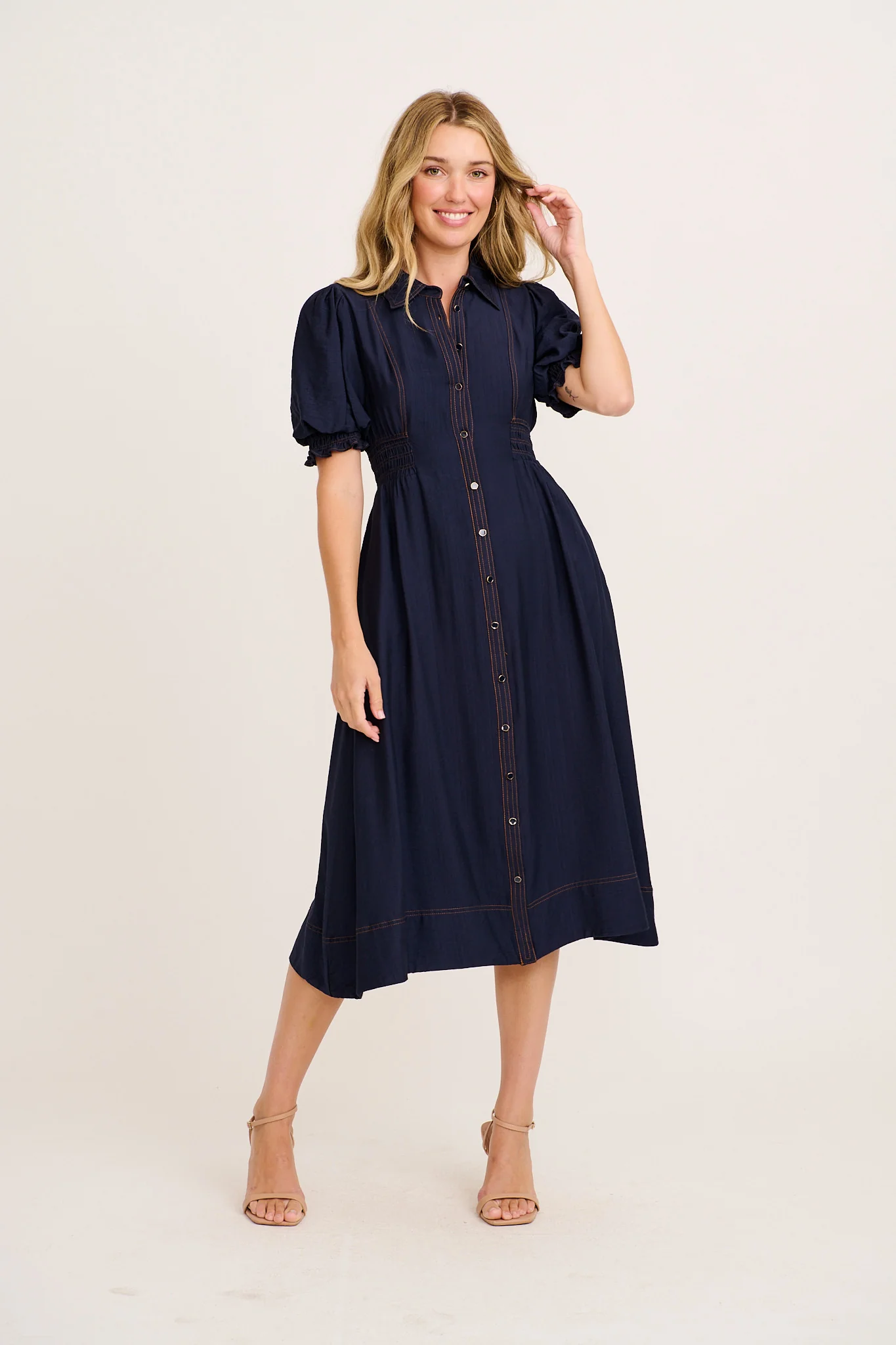 Elana Midi Shirt Dress in Navy