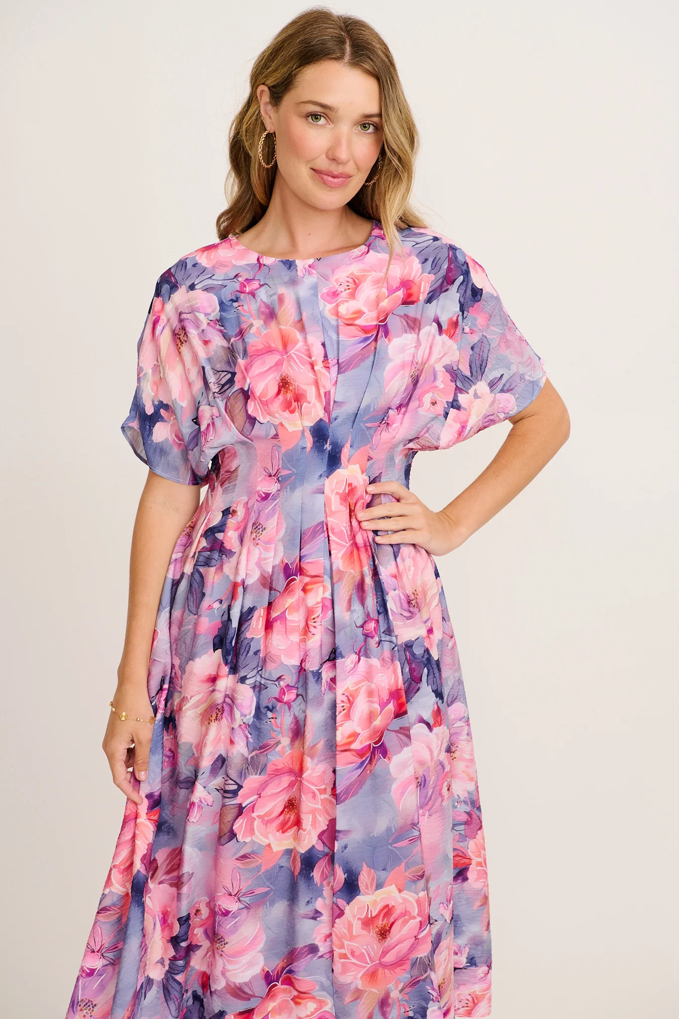 Elegance Echo Maxi Dress in Blue with Lilac Floral - Image 3