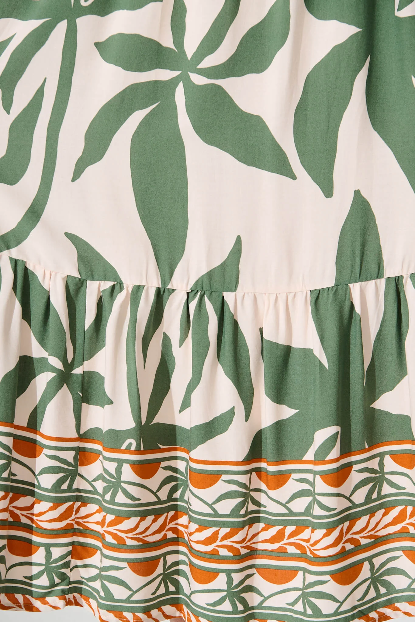 Elestria Midi Smock Dress in Cream with Green Leaf - Image 6