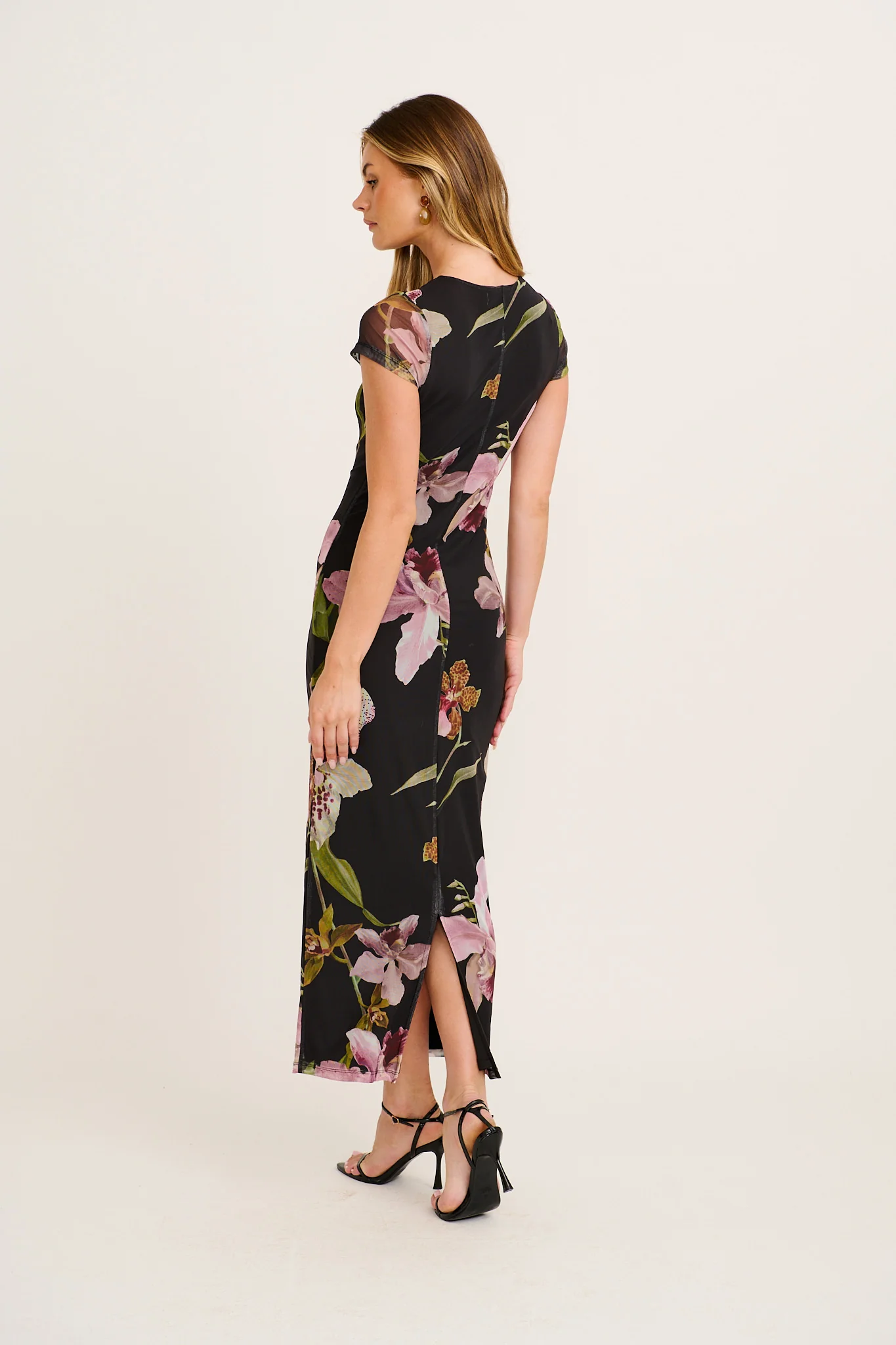Ellisah Maxi Dress in Black Multi Floral Mesh - Image 4