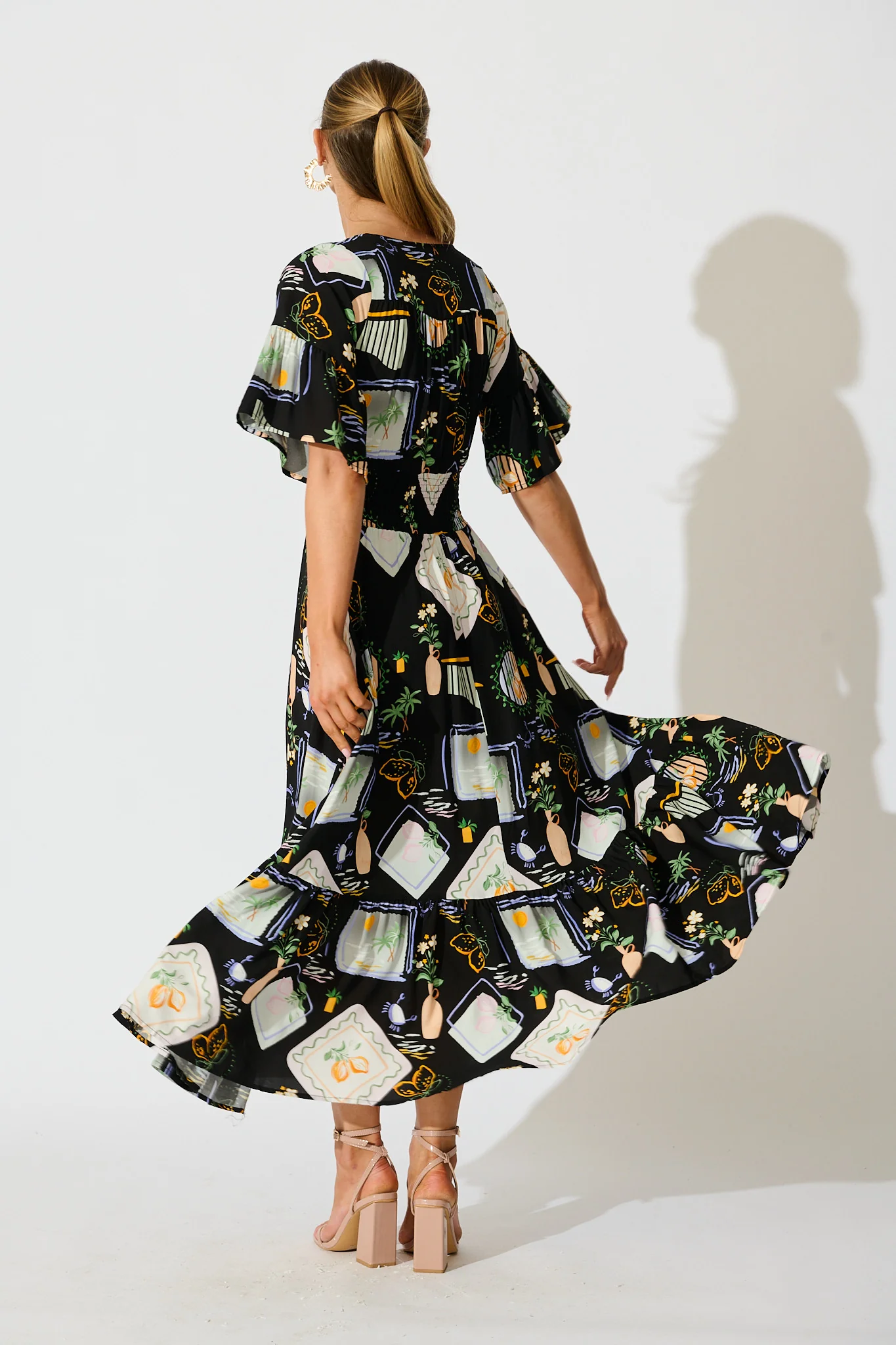 Eloa Midi Dress in Black with Multi Print - Image 4