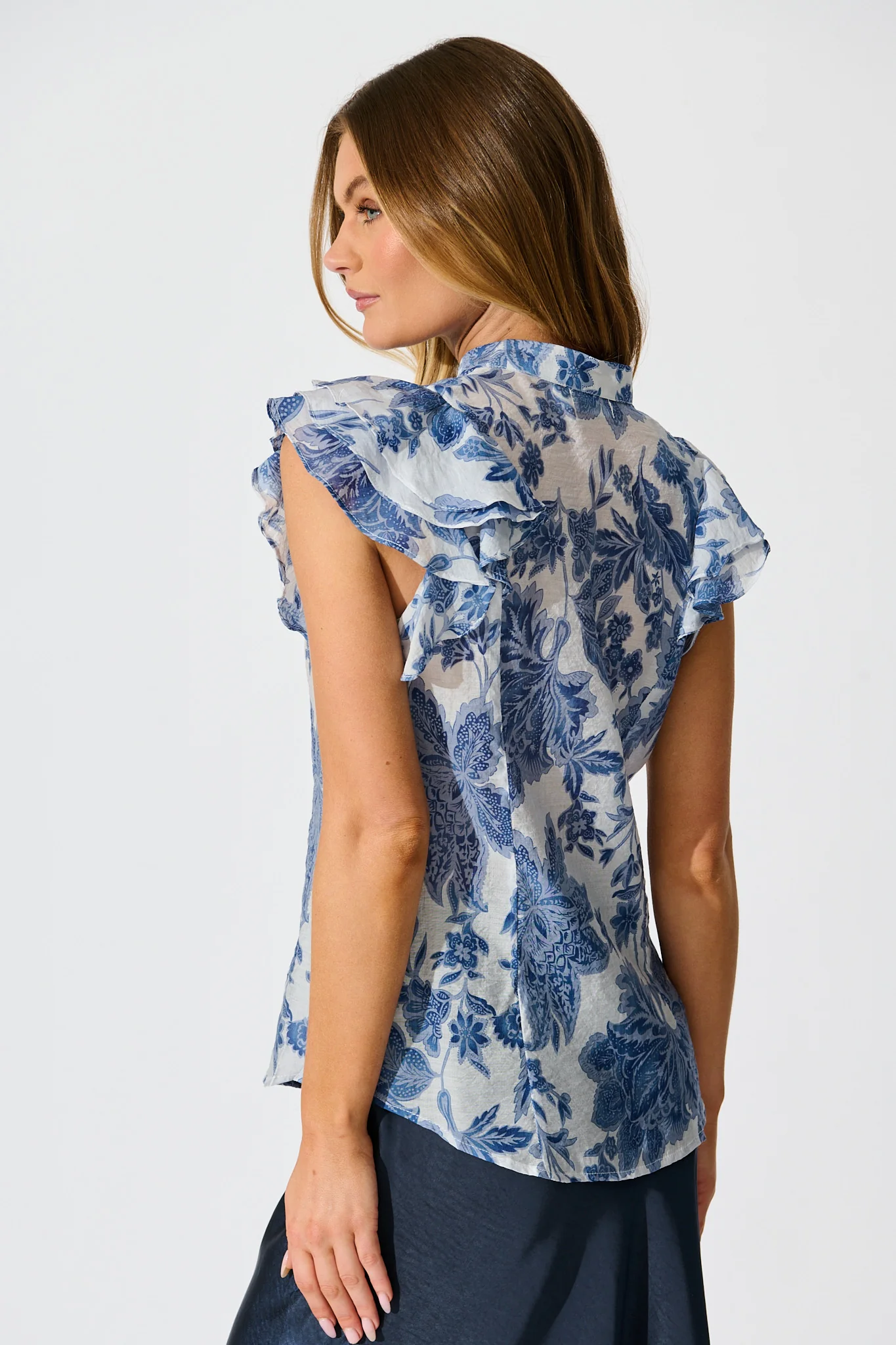 Elodie Top in Blue Leaf Print - Image 3