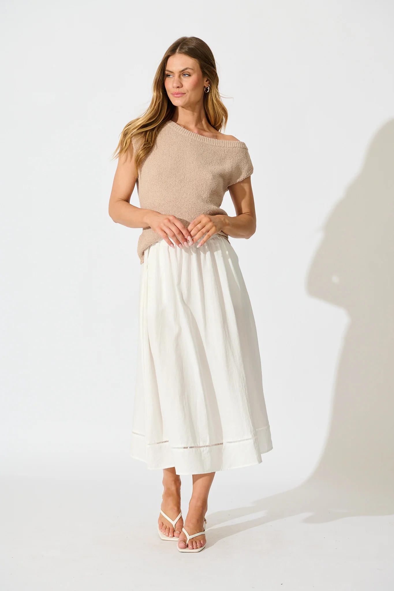 Elsie Knit Top in Beige Cotton Blend - Image 5