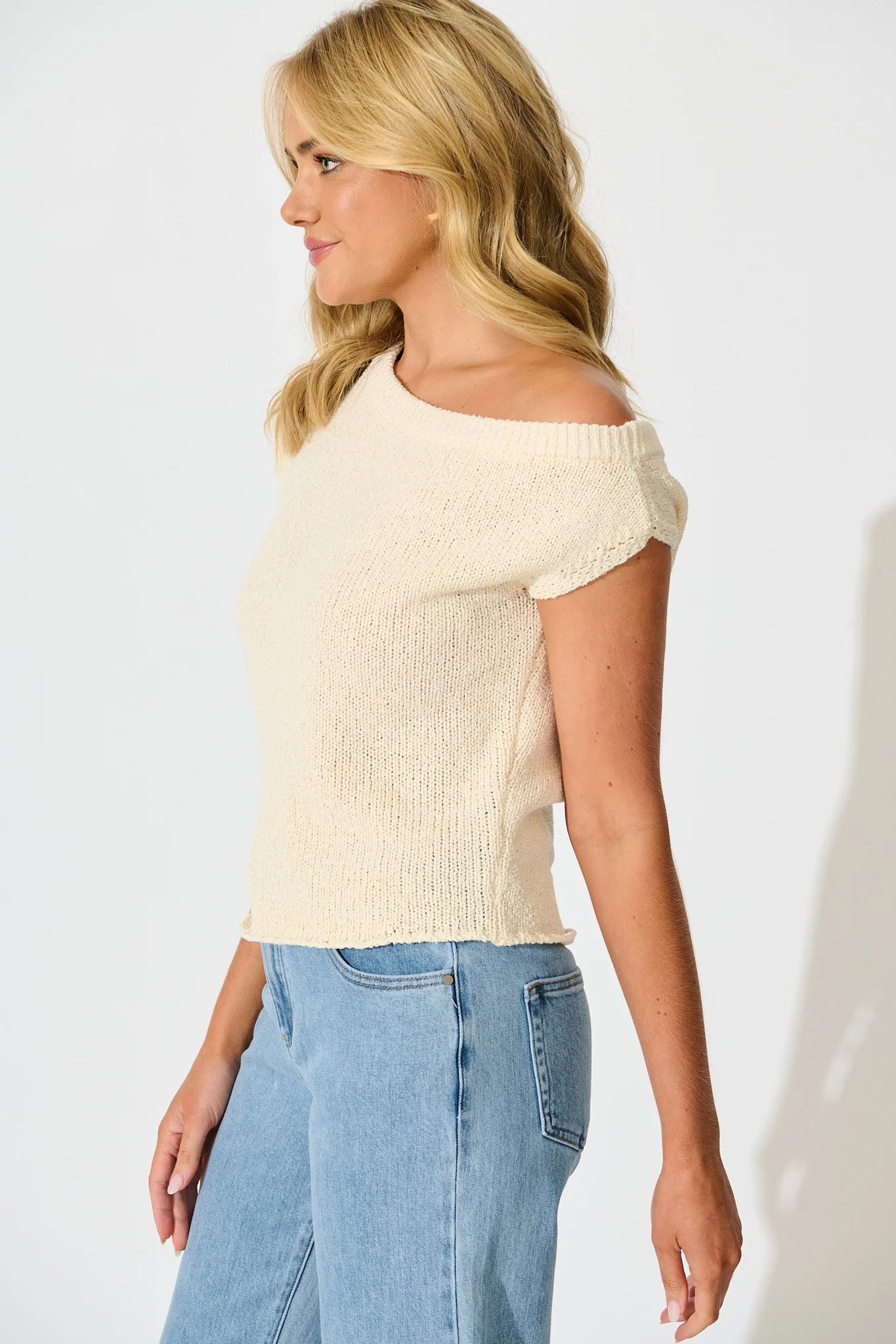 Elsie Knit Top in Cream Cotton Blend - Image 5