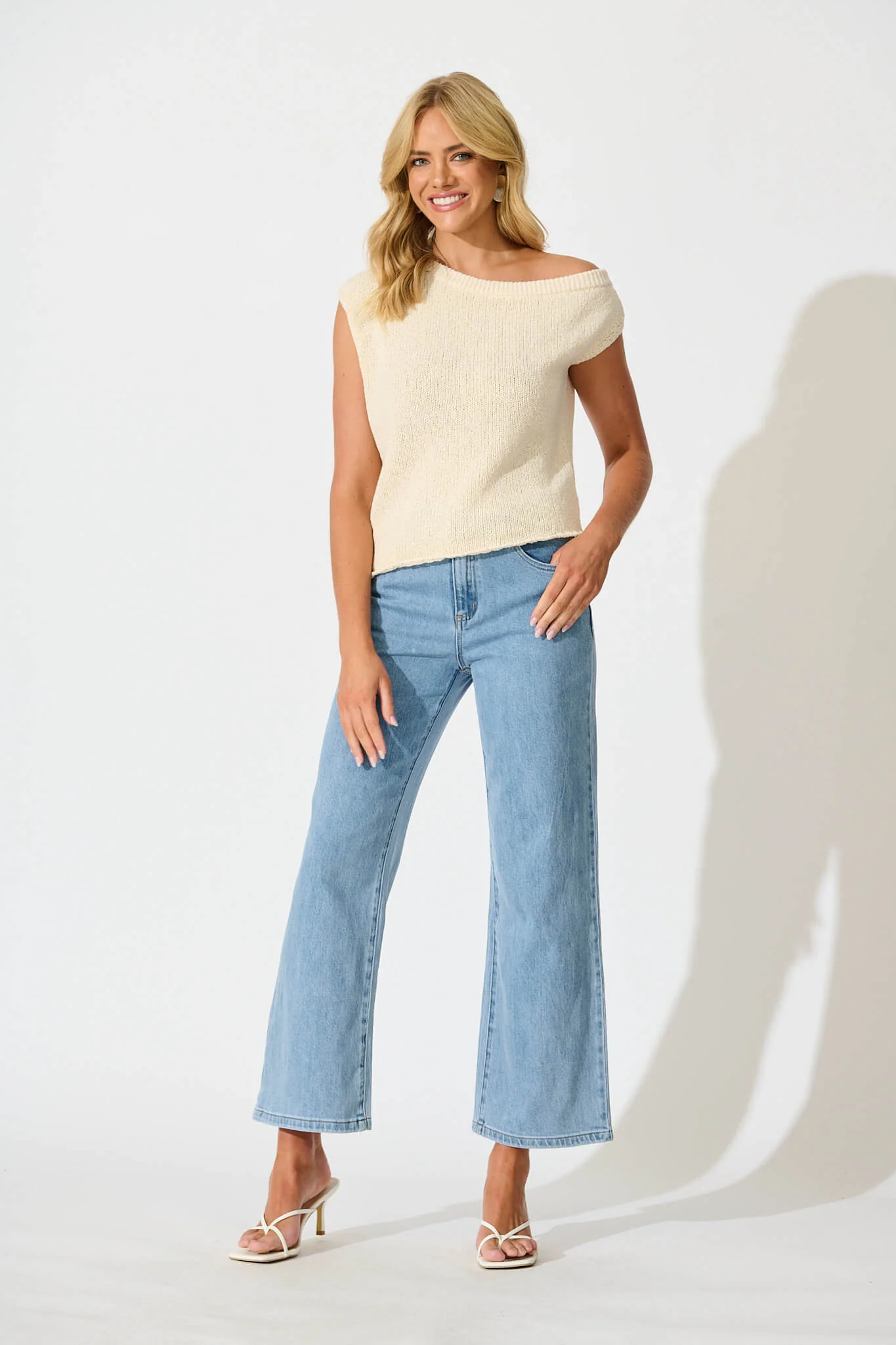 Elsie Knit Top in Cream Cotton Blend - Image 8