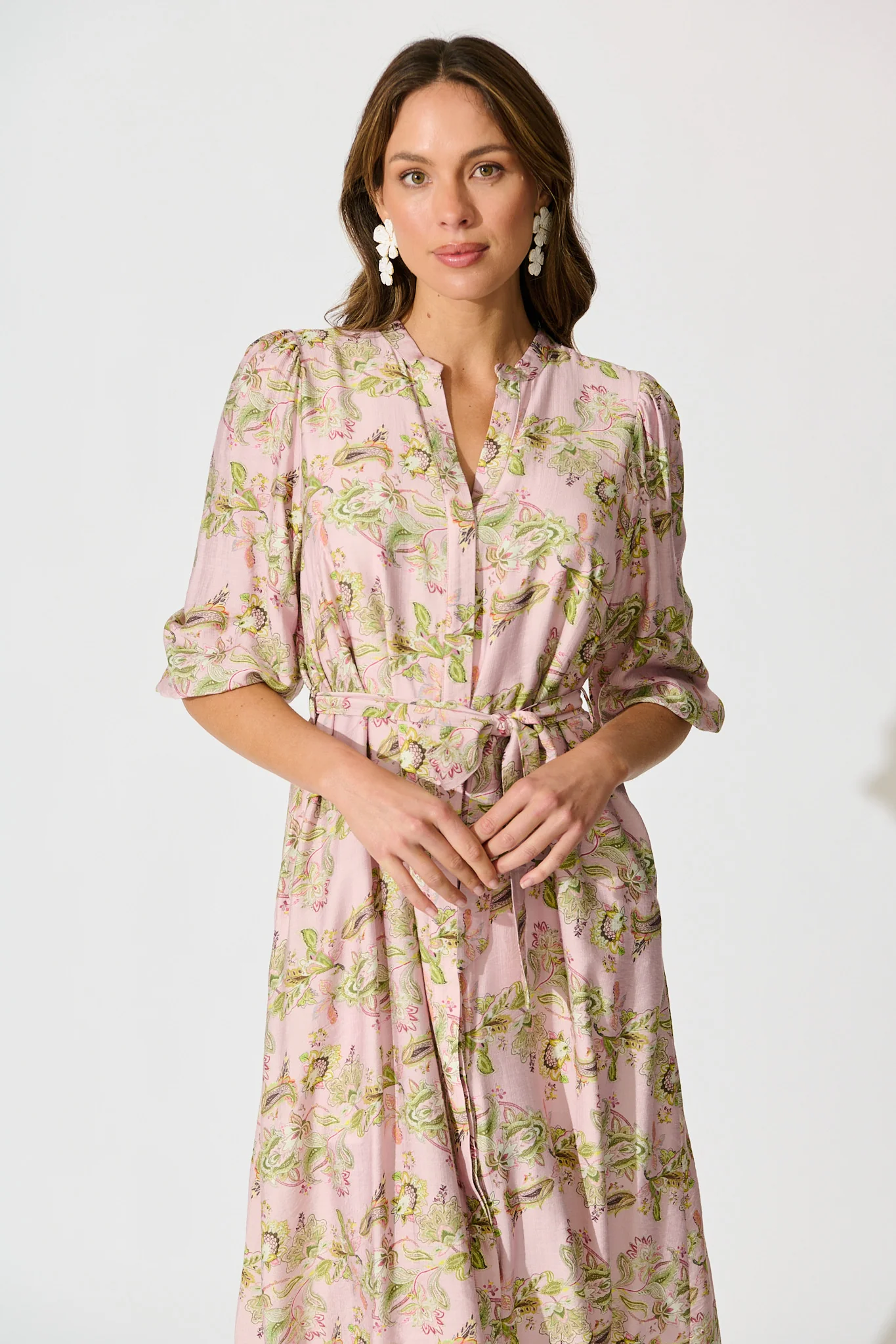 Emari Midi Dress in Blush with Green Print - Image 2