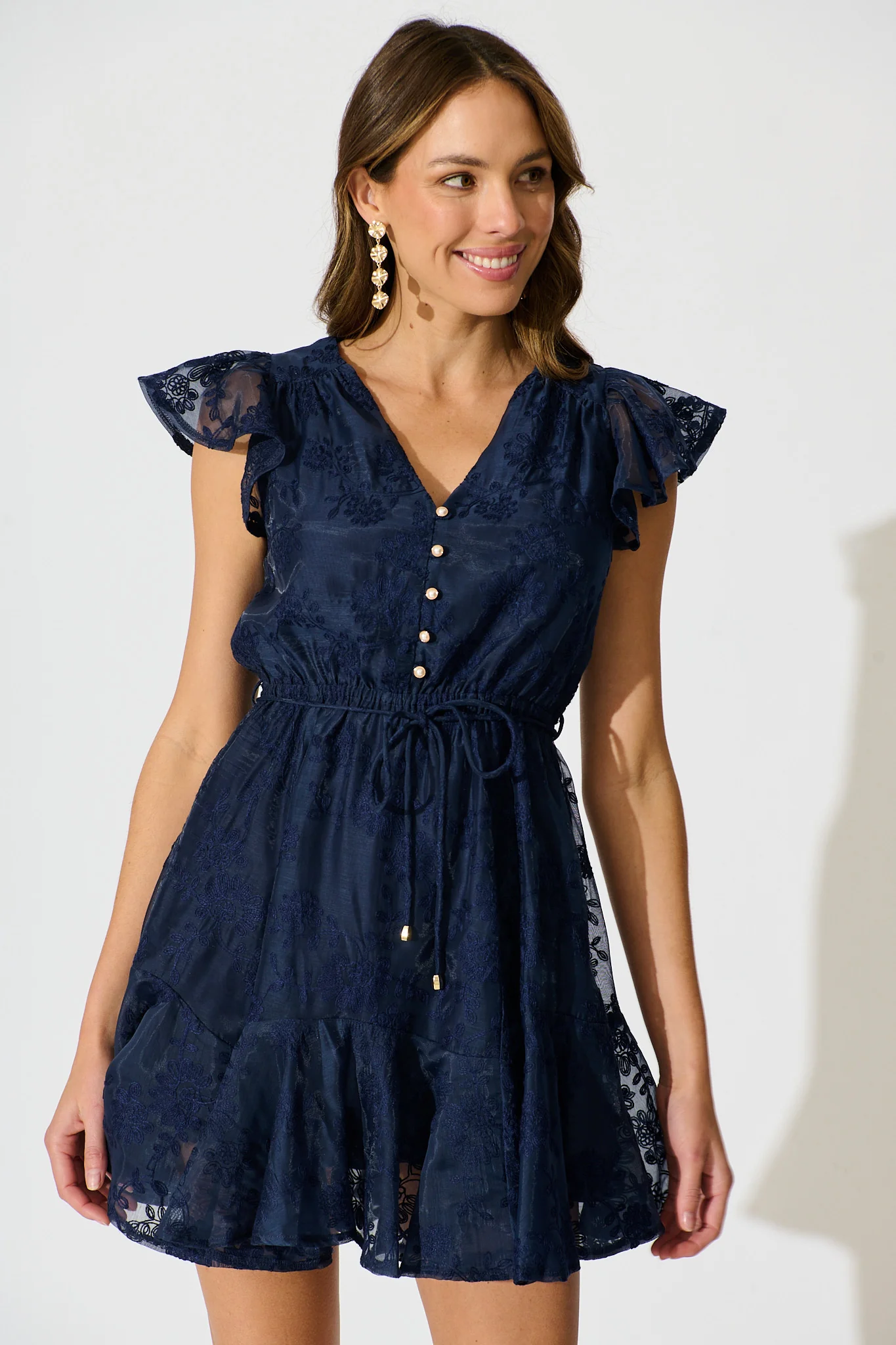 Embroidered Grace Dress in Navy - Image 4